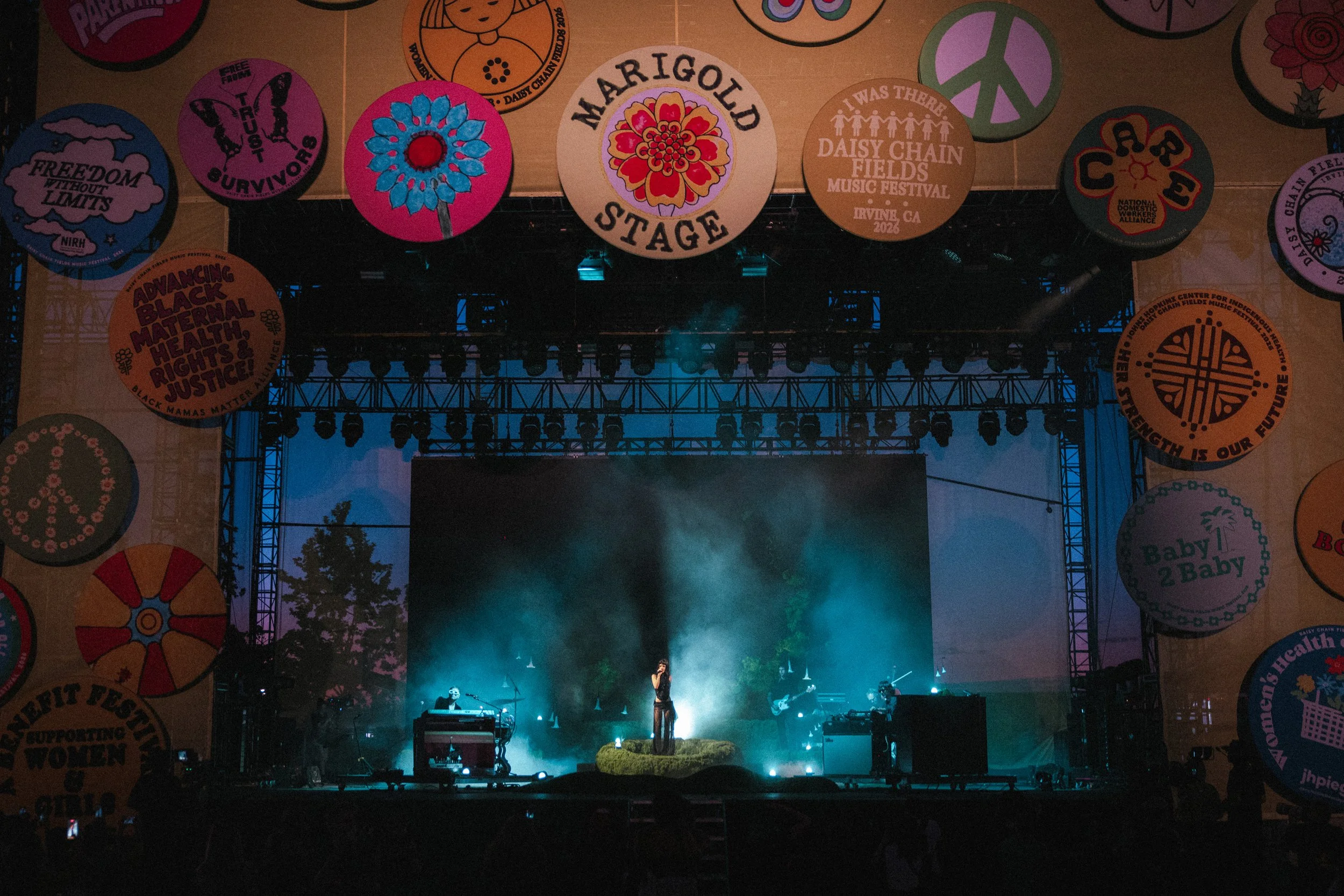 Not For Radio stage at twilight at Daisy Chain Fields festival 2026  by female woman concert live music tour photographer Nicole Sepulveda
