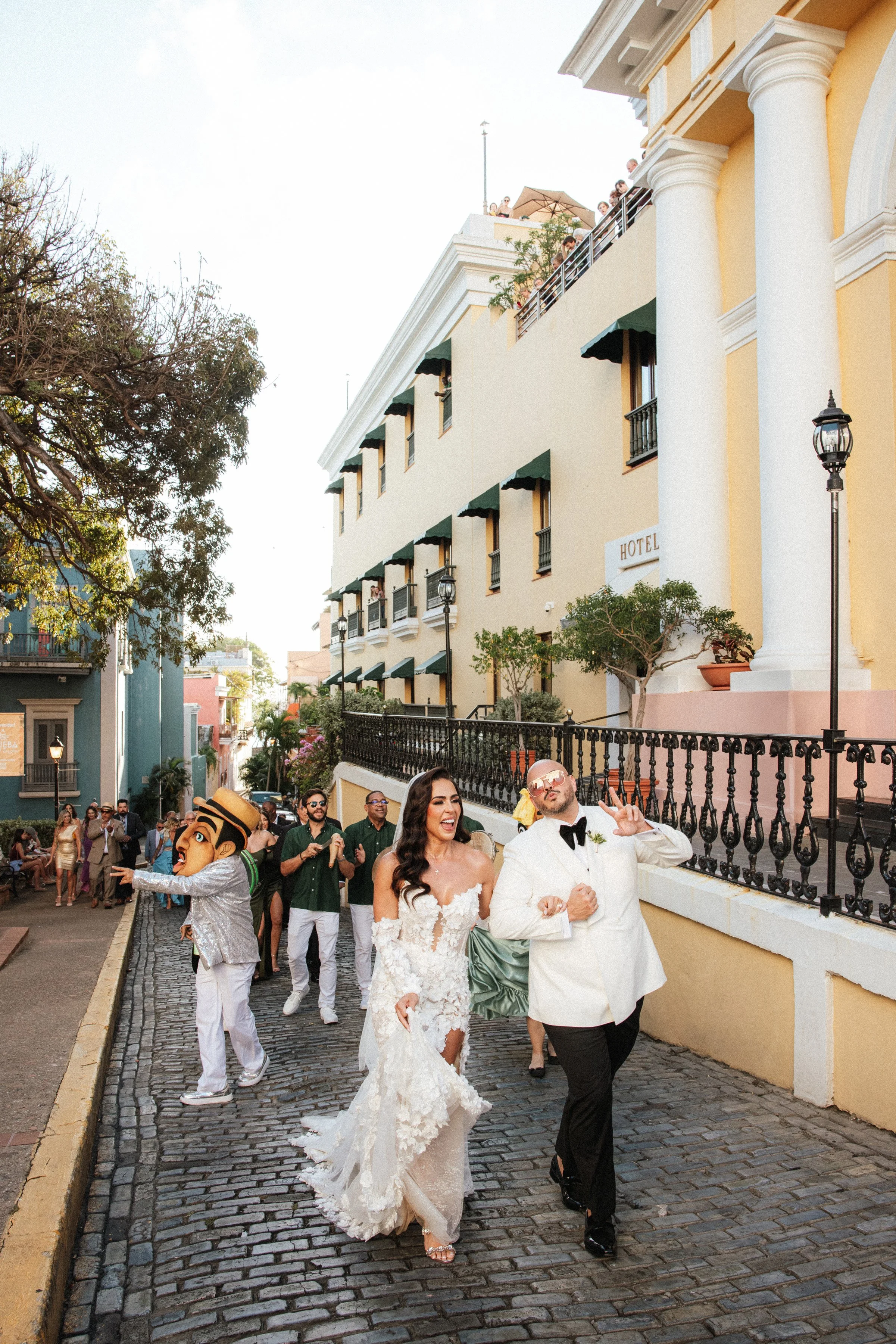Pleneros Old San Juan Puerto Rico wedding march streets bride groom