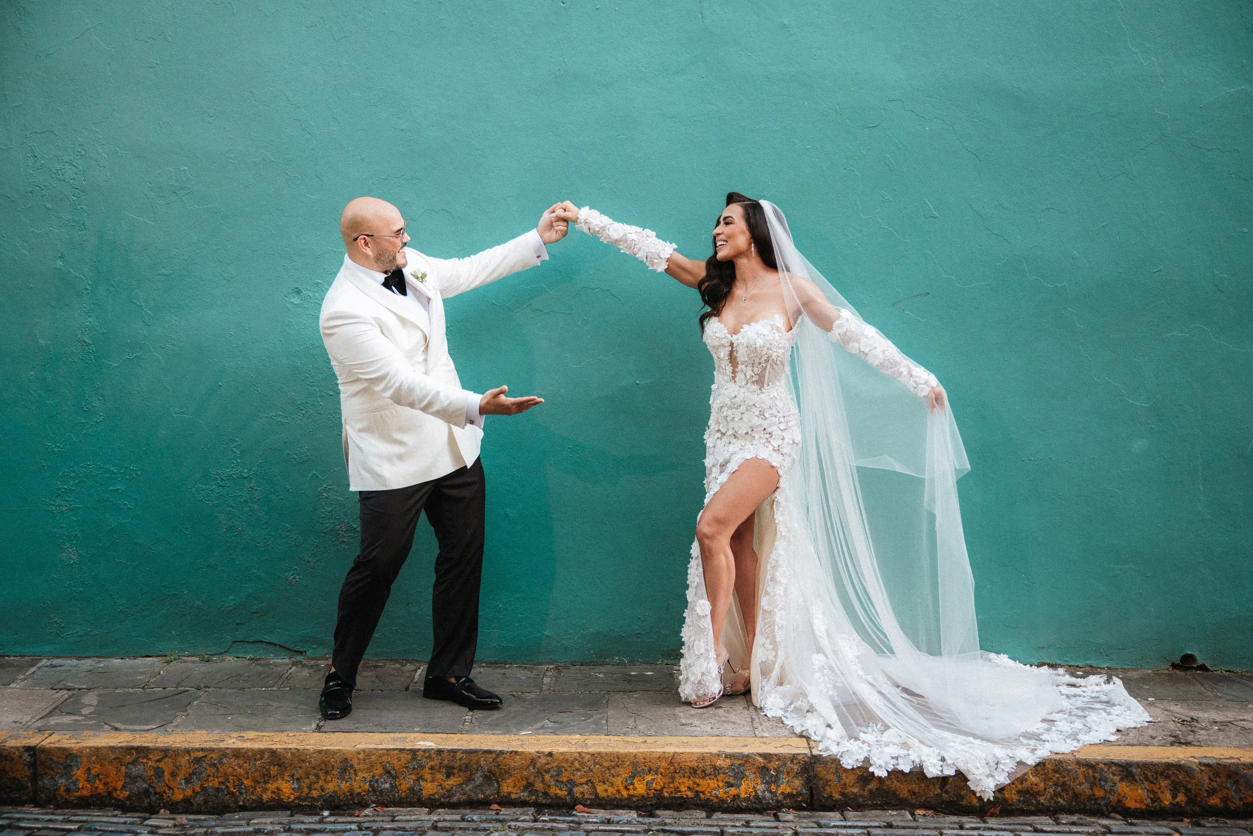bride and groom bright walls of puerto rico old san juan destination wedding miosa bride