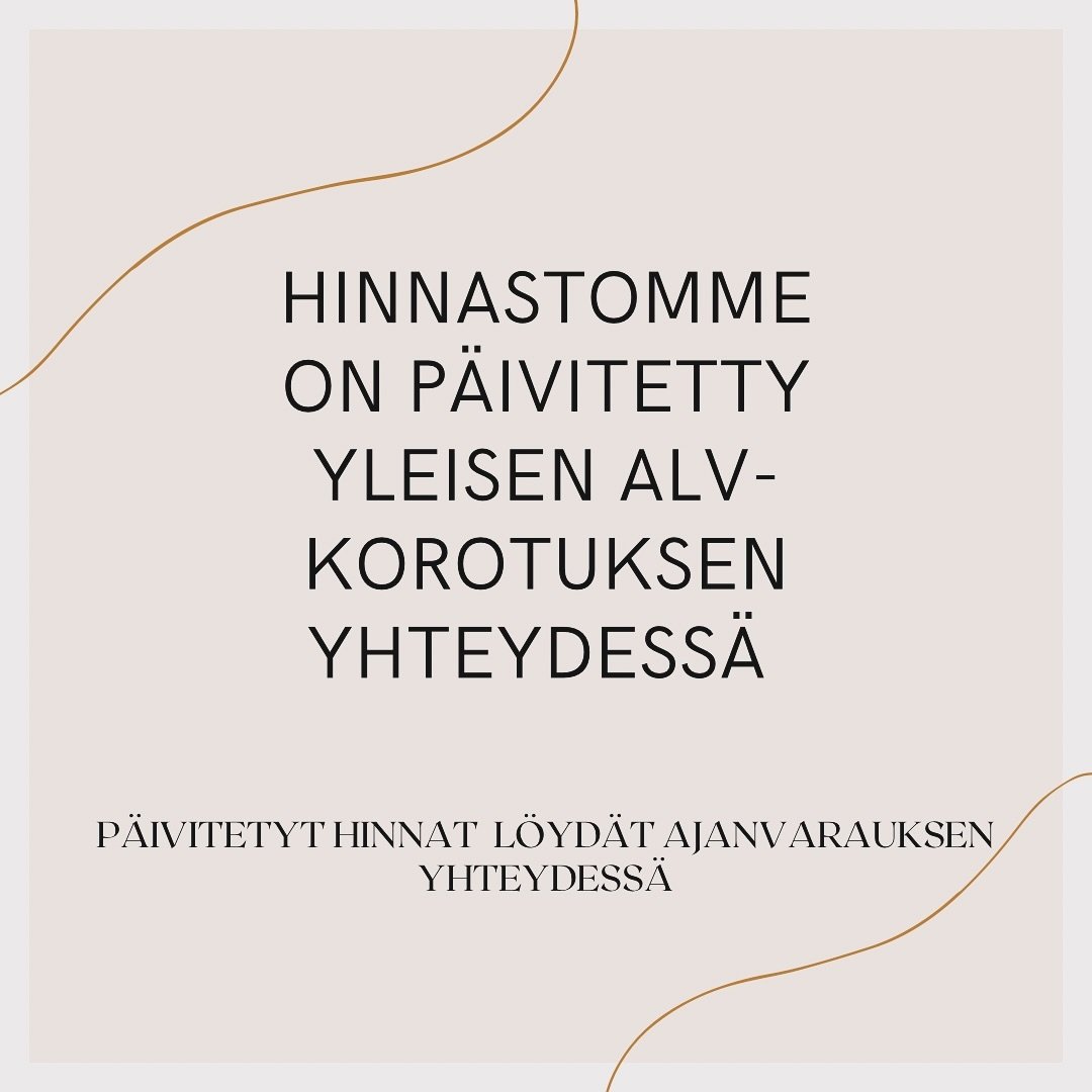 Hinnasto on nyt p&auml;ivitetty yleisen alv-korotuksen yhteydess&auml;. Suurimpaan osaan palveluista on tullut maltillinen hinnankorotus aine- ja tarvikekustannusten nousun johdosta. 

Uudet hinnat ovat n&auml;kyvill&auml; ajanvarauksen yhteydess&aum