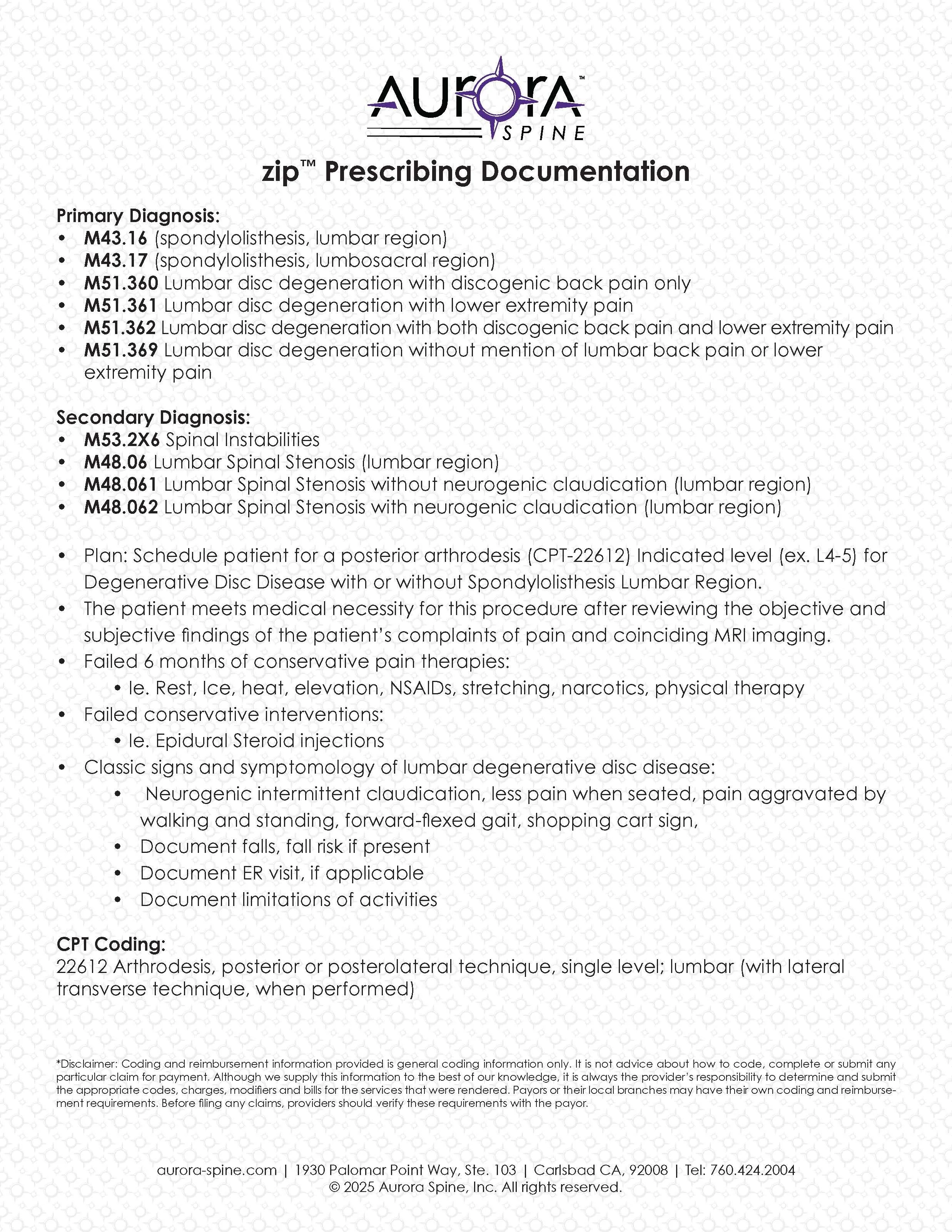 ZIP™ Prescribing Documentation - D