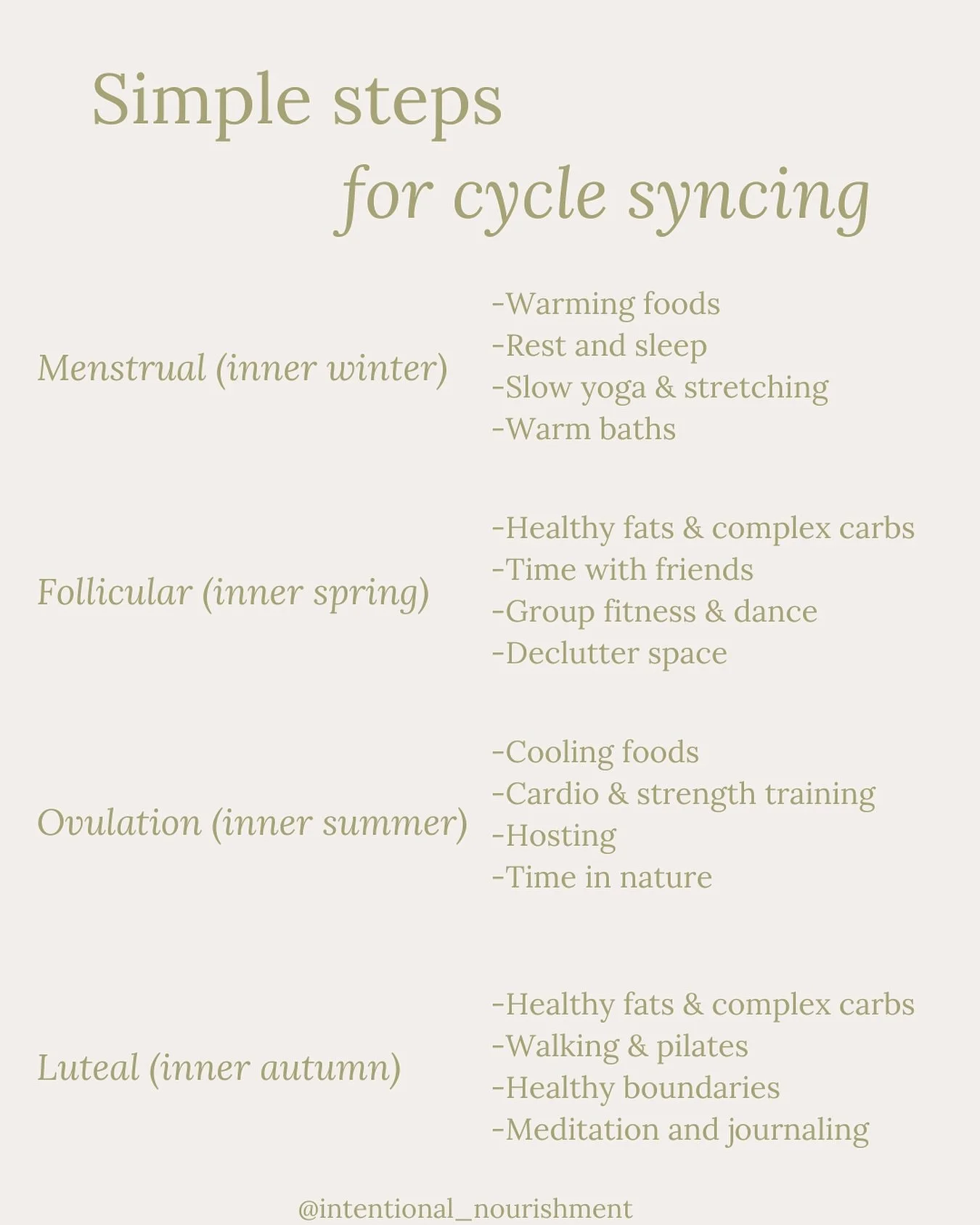 Craving more balance and ease throughout the month? 

Supporting your cycle during the 4 different phases can help you find just that 🌙

With increased energy, more mental clarity, better sleep, improved mood, and healthier digestion available, the 