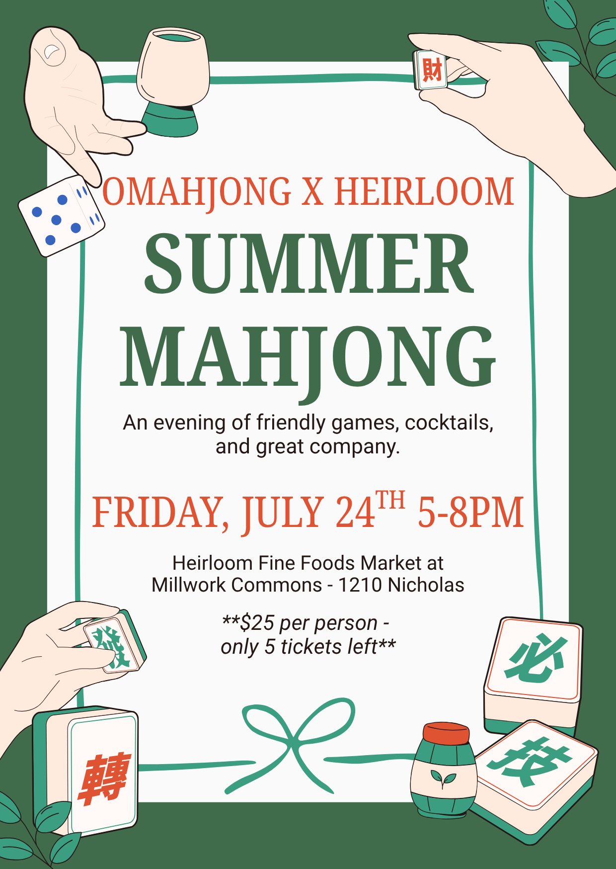 Summer Mahjong - Friday, July 24th *at Millwork Commons*