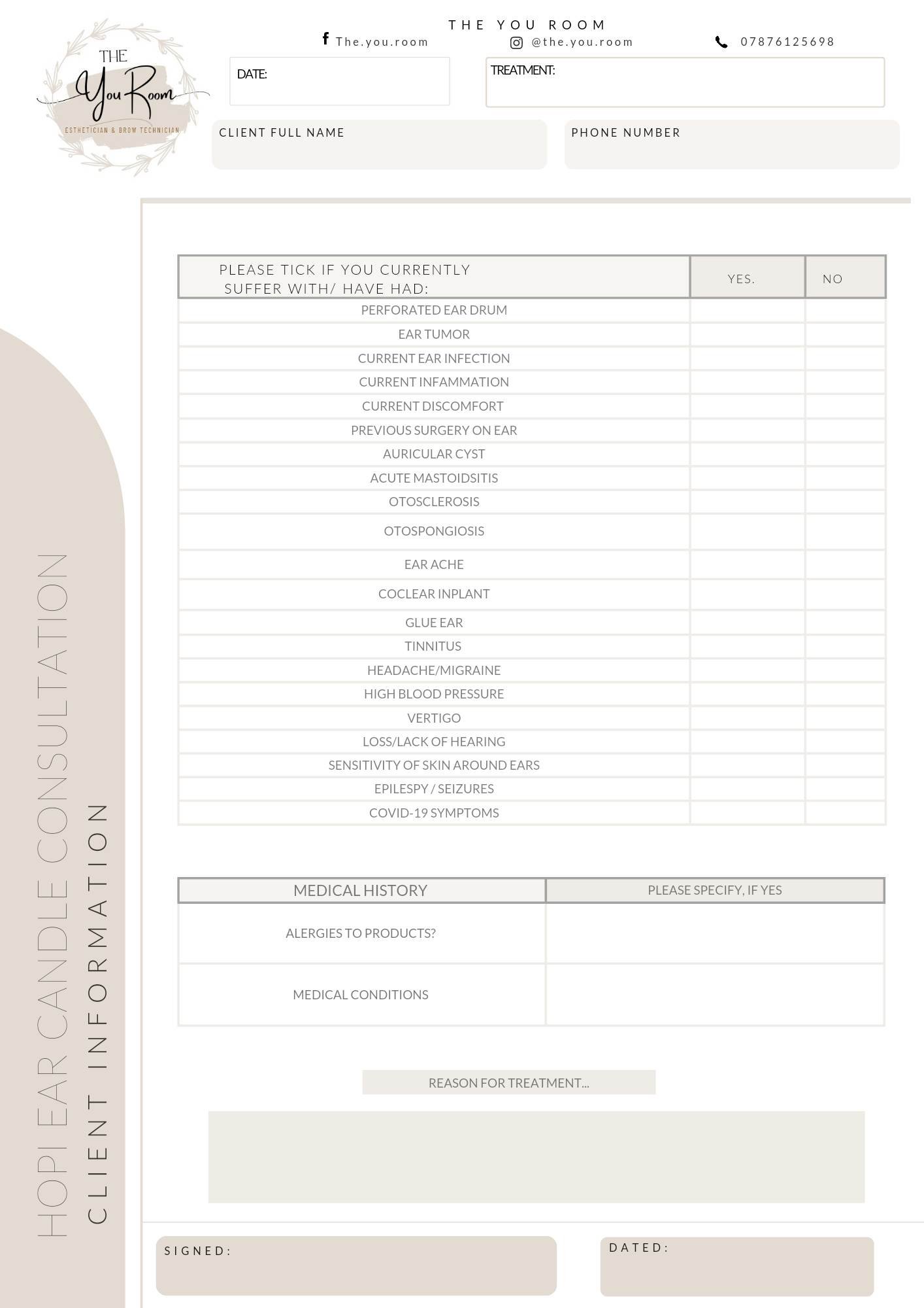 Hopi Ear Candles Consultation Form — The You Room