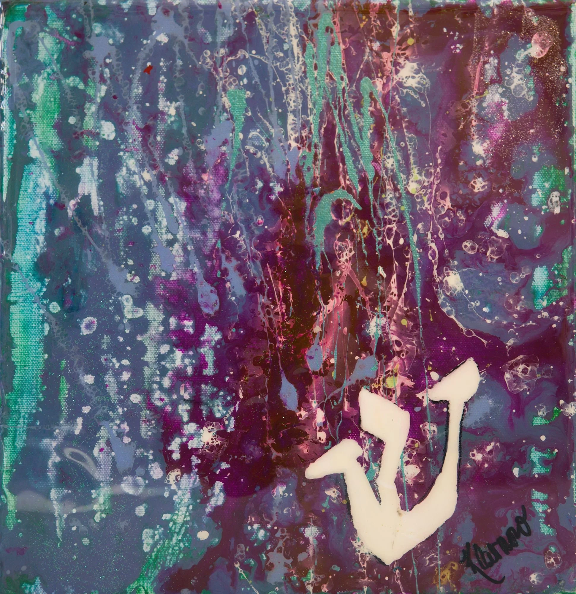 Shin, painted resin on canvas, 12" x 12" $75