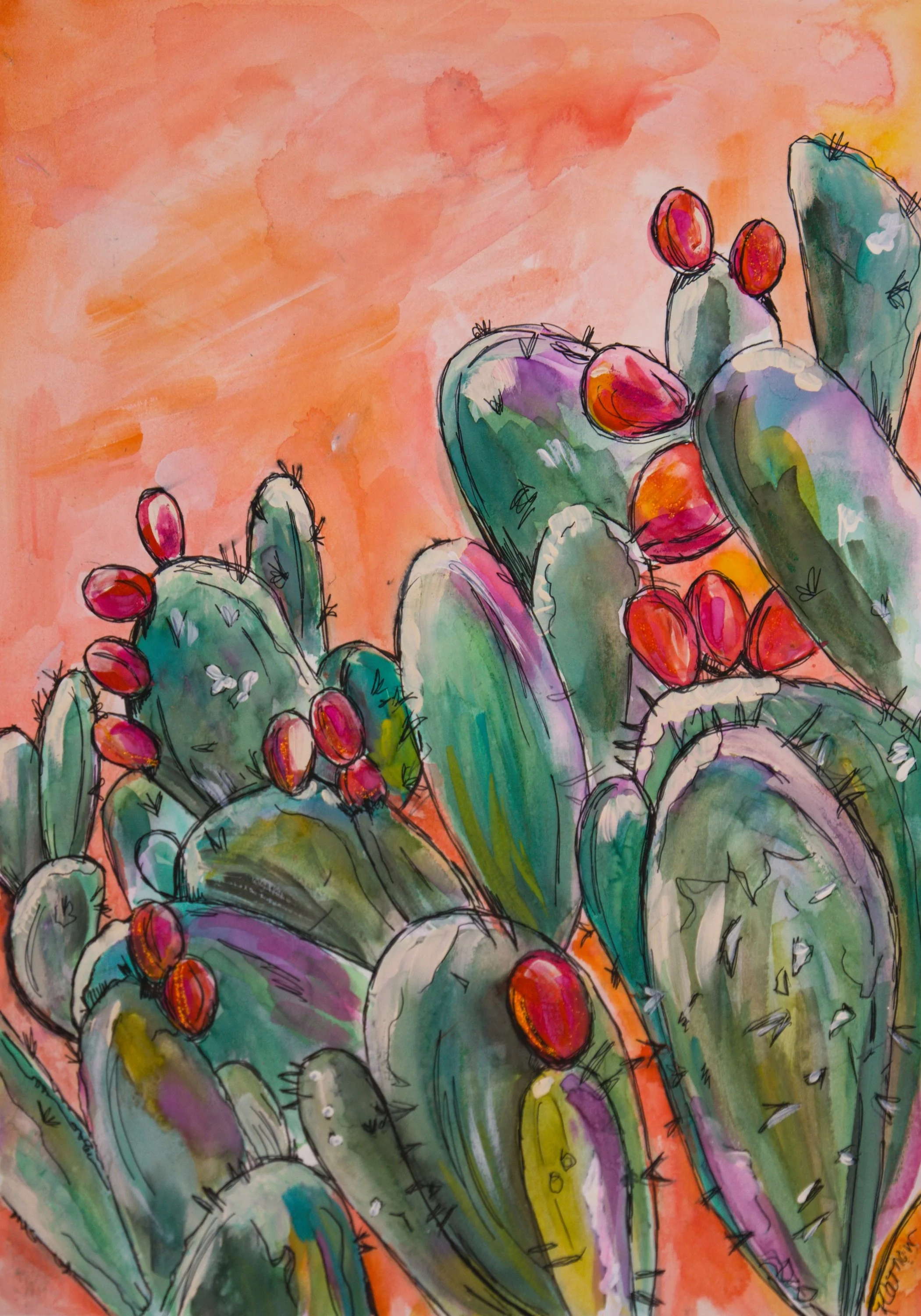 Prickly Pears, water color in frame, 18"x24", $425