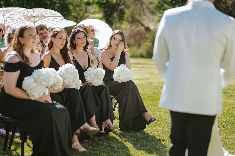 Bridesmaid emotional at her friends wedding in Stellenbosch