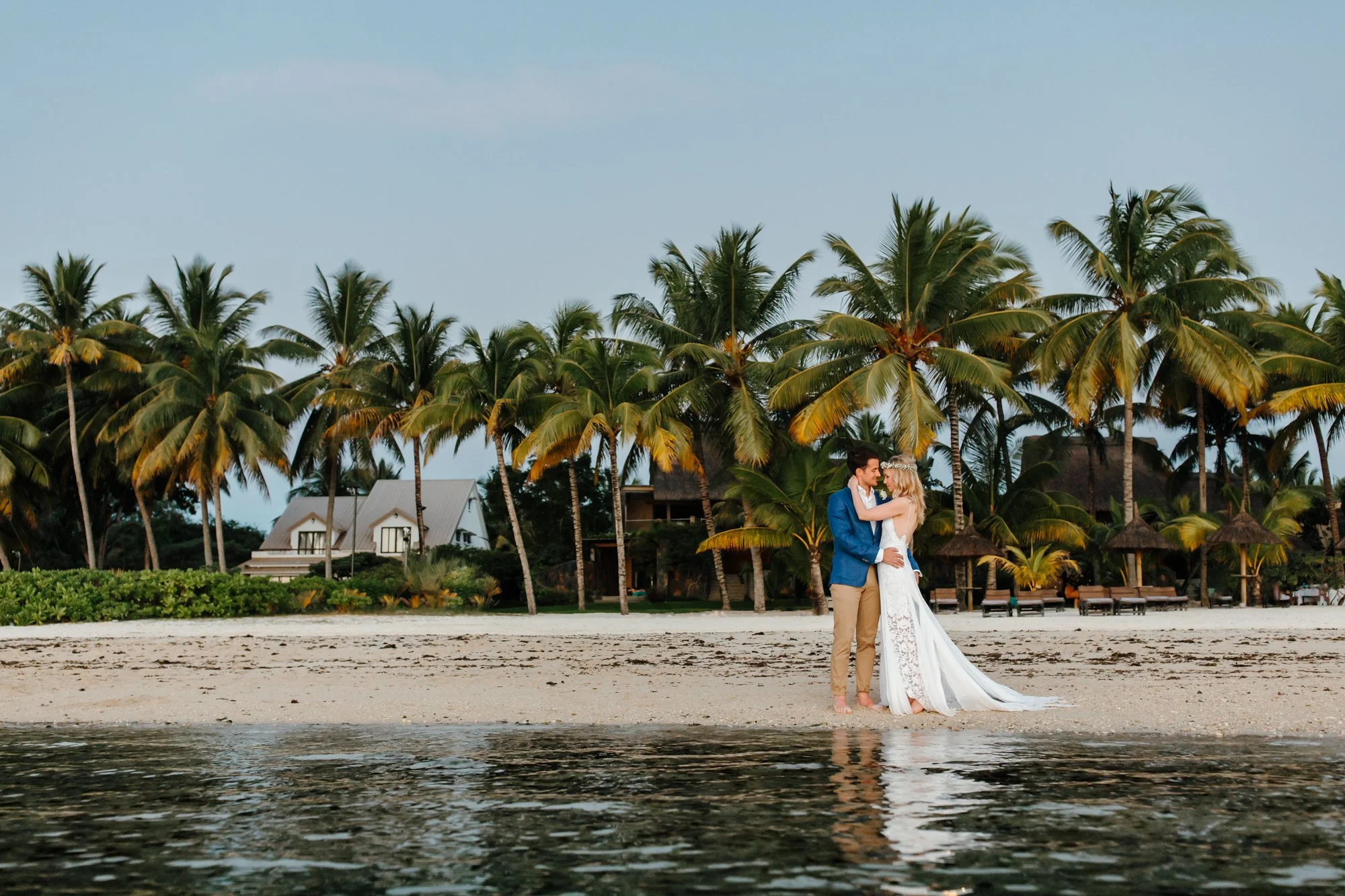 Mauritius wedding photographer portrait of a bride and groom on a tropical beach