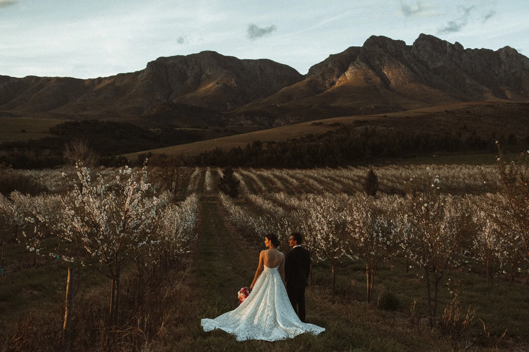 Bride and groom during their couple shoot at Joubertsdal near Swellendam
