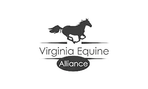 Silhouette of a running horse above the text 'Virginia Equine Alliance' with 'Alliance' inside an oval shape.