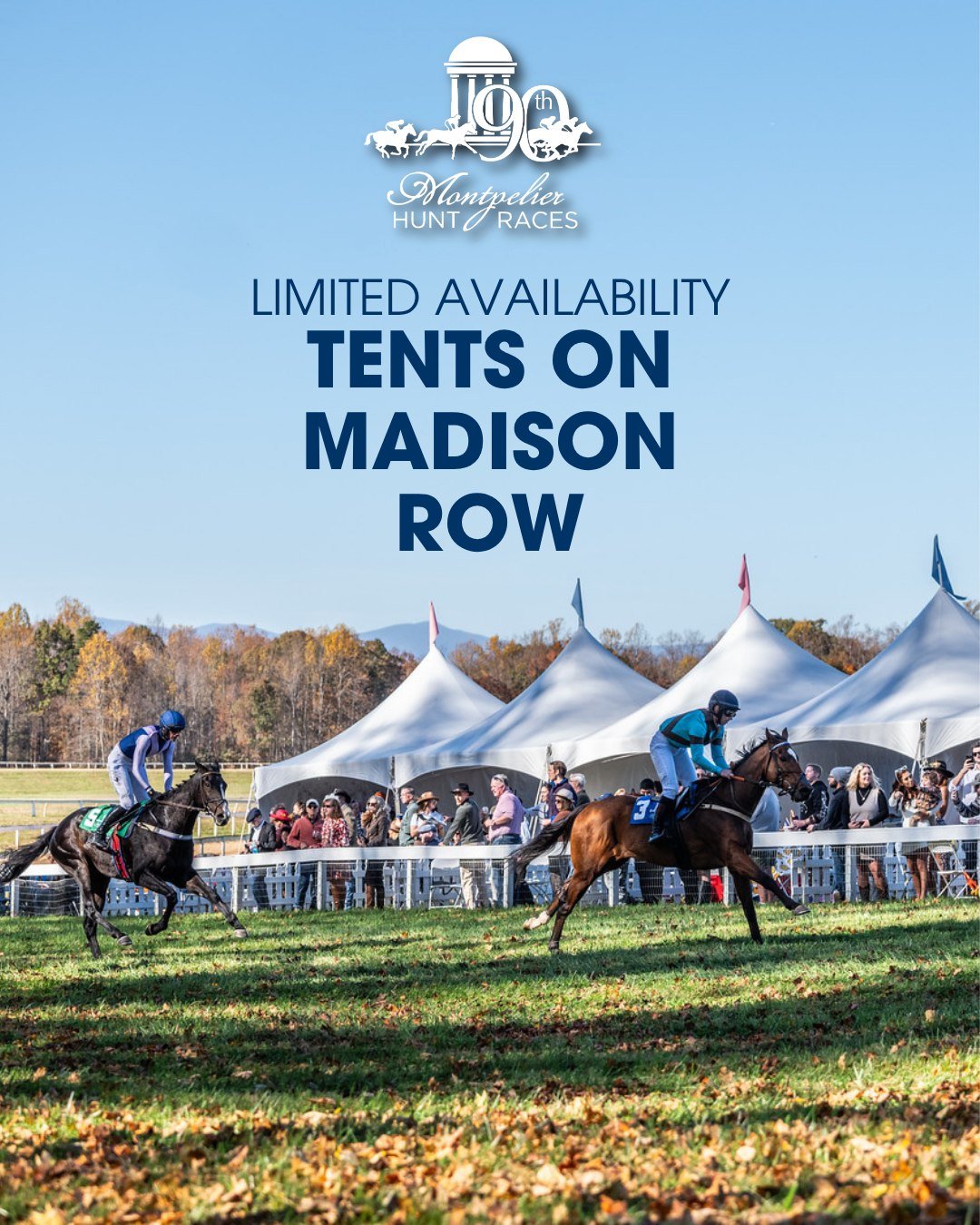Missed out on a Reserved Parking Spot? There's still a place for you on the rail. 

A limited number of tents remain on Madison Row so gather your friends and take in the Races from one of the best vantage points on the course. Our packages accommoda