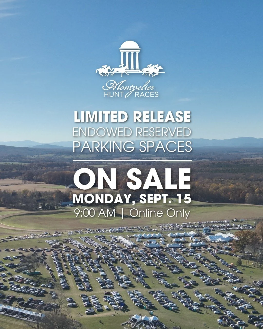 A limited number of reserved parking spaces will be released Monday, September 15 at 9:00 AM online only.

This is a final opportunity to secure prime parking for this year&rsquo;s races. Spaces are limited and expected to sell quickly. 

Gather a gr