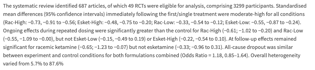 Ketamine for the treatment of major depression: a systematic review and meta-analysis (Nikolin, et al, 2023)