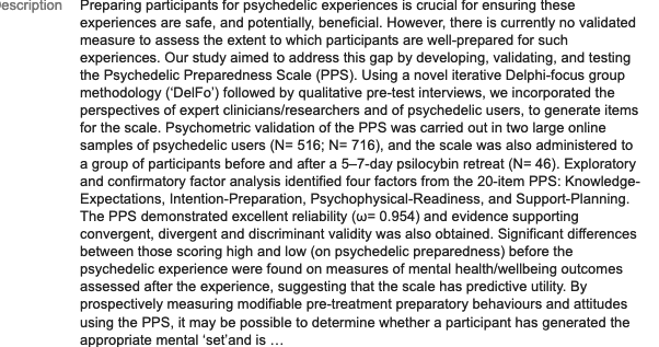Development and psychometric validation of a novel scale for measuring ‘psychedelic preparedness’
