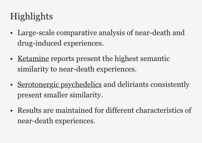 Neurochemical models of near-death experiences: A large-scale study based on the semantic similarity of written reports (Martial, et al, 2019)