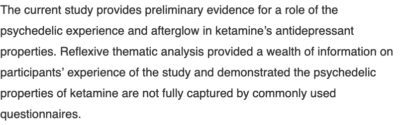 A qualitative and quantitative account of patient’s experiences of ketamine and its antidepressant properties (Sumner, et al, 2021)