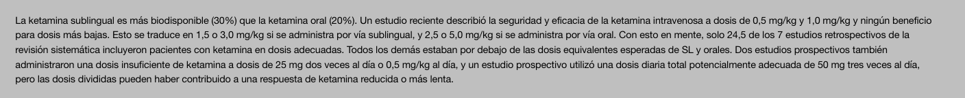 Ketamina no parenteral para la depresión: una discusión práctica sobre el potencial de adicción y recomendaciones para una prescripción juiciosa (Swainson, et al, 2022)