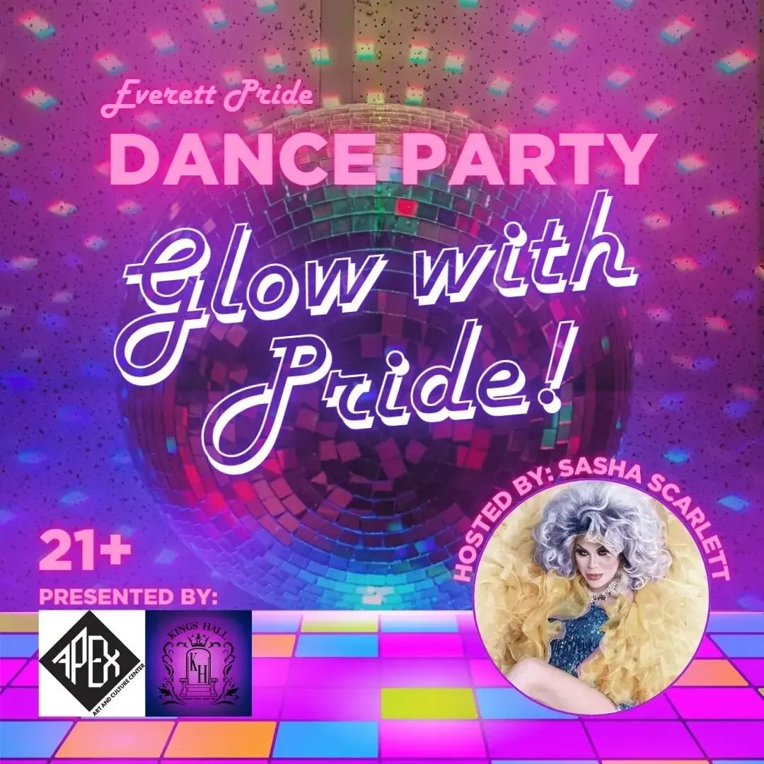 Everett Pride is excited to announce our first DANCE PARTY!!

Glow with Pride after the Block Party and After Party to dance the night away!! A HUGE thank you to @kingshalleverett @apexartandculturecenter for collaborating and to our host @misssashas