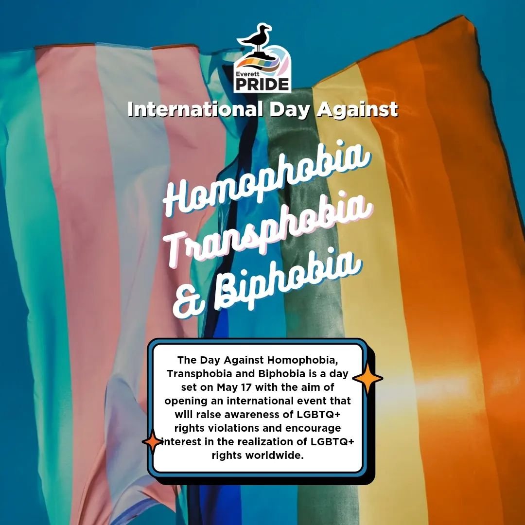 Today, on International Day of Homophobia, Transphobia and Biphobia, Everett Pride stands united in solidarity with our LGBTQ+ community. 

Let's continue to fight for equality, celebrate diversity, and create a world where everyone can live with pri
