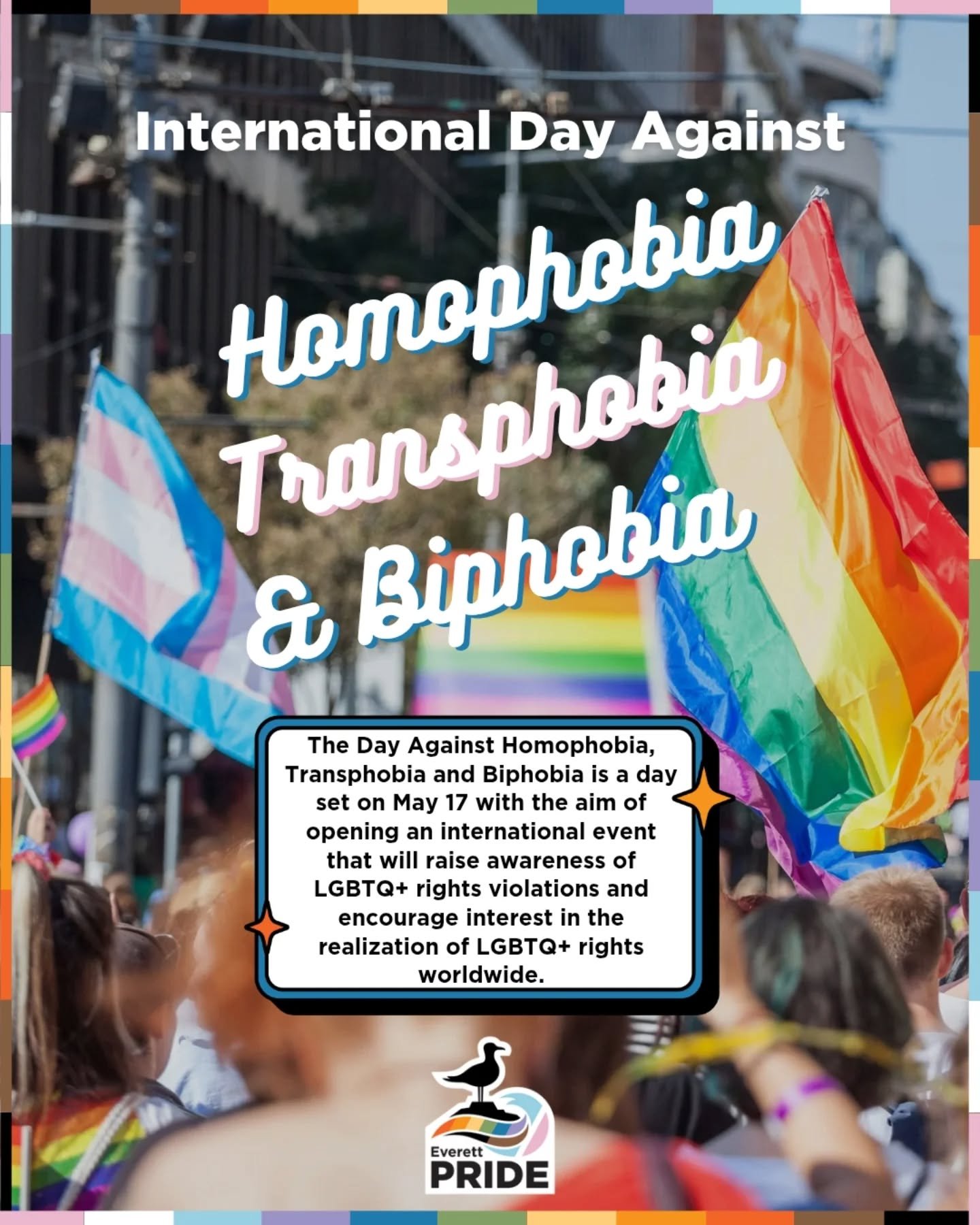 Today is the International Day Against Homophobia Biphobia Intersexism and Transphobia 🏳️‍⚧️🏳️‍🌈
Today created to raise awareness and unite people in our fight against homophobia, Biphobia, Intersexism and Transphobia.
Our purpose is to