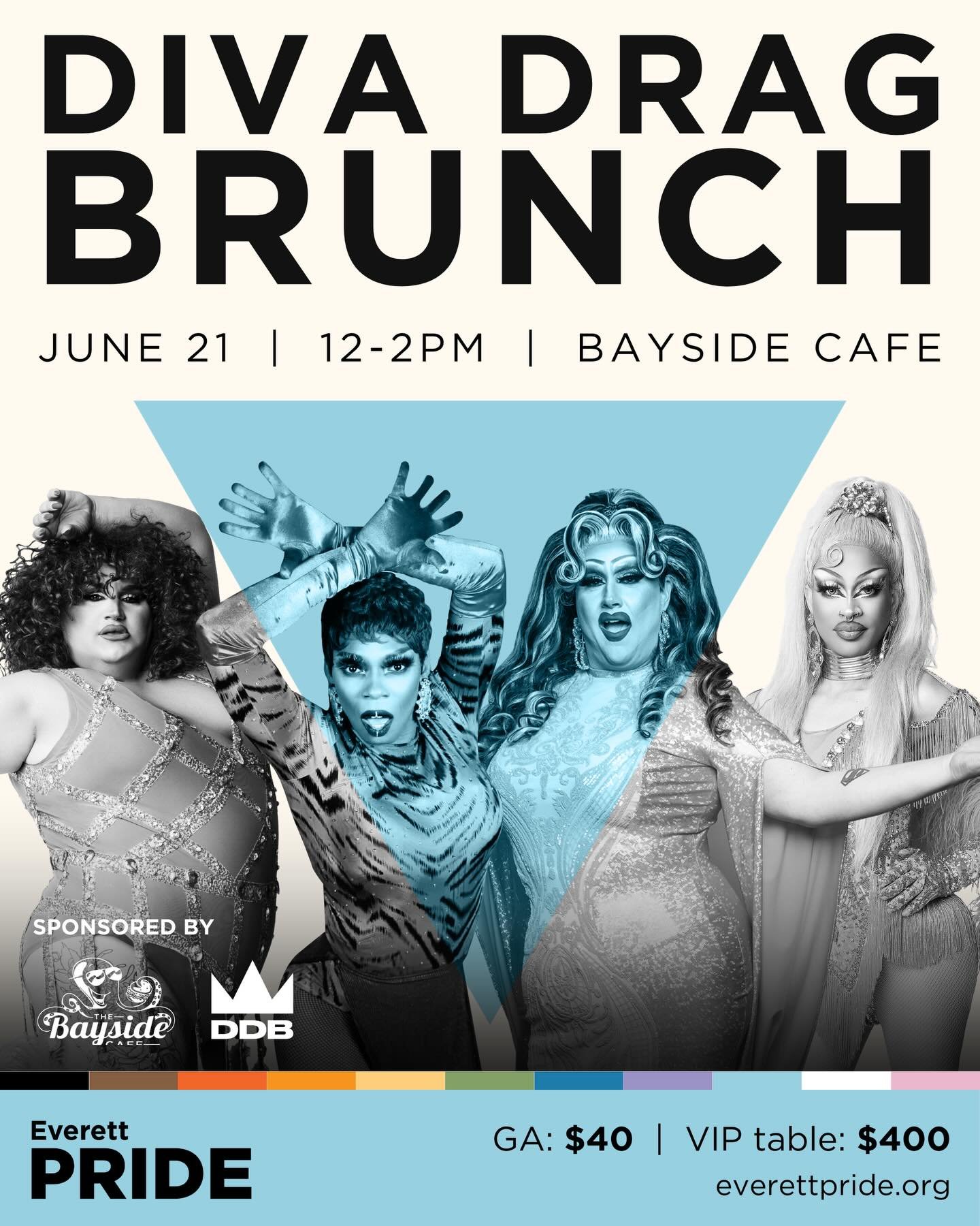 Is it even 🌈Pride🌈 without drag brunch? Join us for Diva Drag Brunch on Sunday, June 21. Fabulous performances by Amora, Jayla Rose, Riley Burrows, &amp; Val Veeta!

📅 June 21, 2026
⏰ Doors: 11 AM |  Show: 12-2 PM
📍 Bayside Cafe |  2913 W Marine 