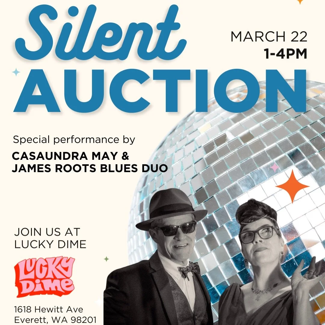 We are happy to announce a live performance from Casaundra May &amp; James Roots Blue Duo at our Silent Auction, this Sunday! Free to attend the show!

We will be at @luckydime.wa  from 1-4! Our live auction has a ton of great items! 

Inspired by th