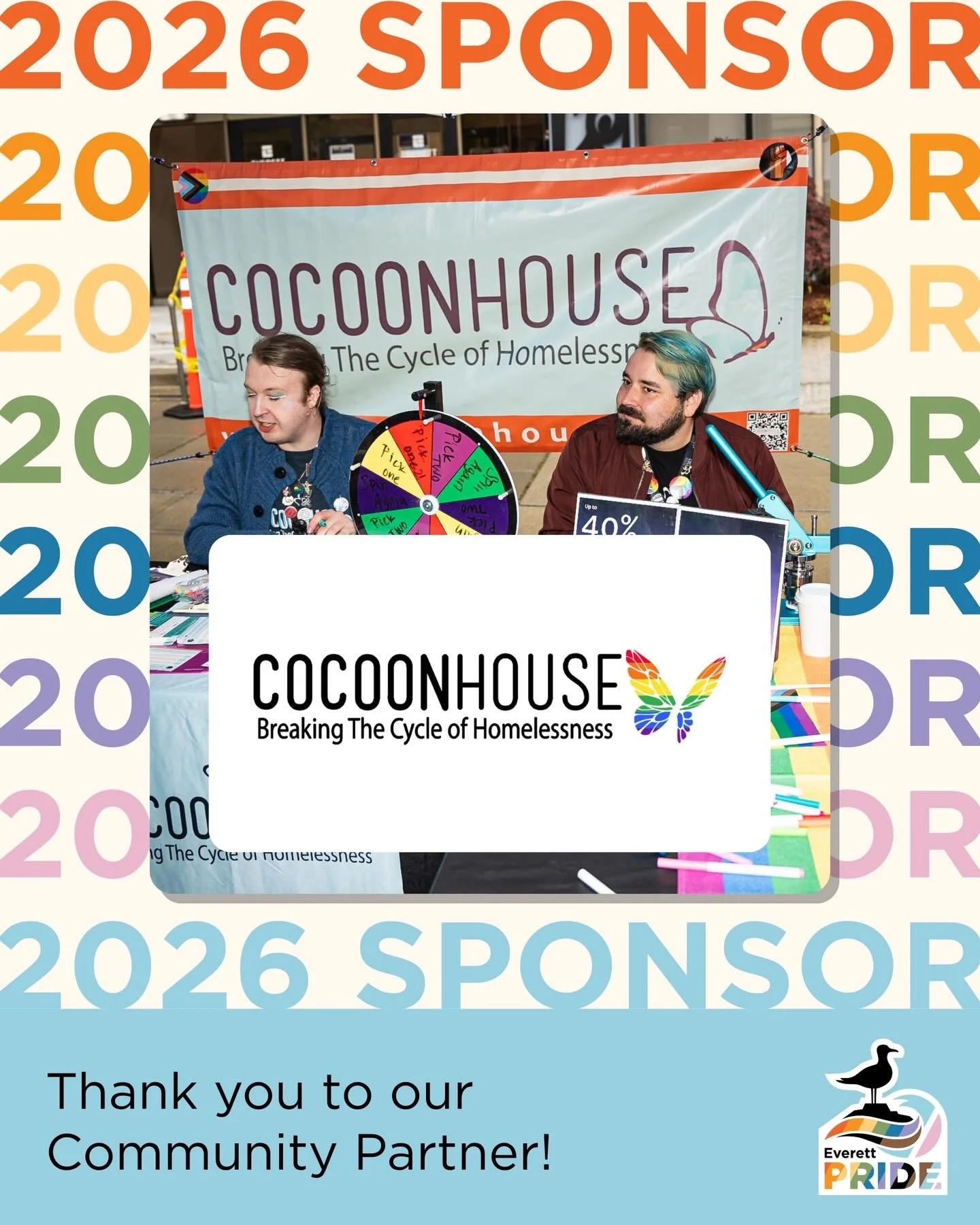 A big thank you to @cocoonhouse for sponsoring Everett Pride 2026.

Everett Pride wouldn&rsquo;t exist without the support of our amazing sponsors! 

Cocoon Houses mission is to partner with young people, families, and the community to break the cycl
