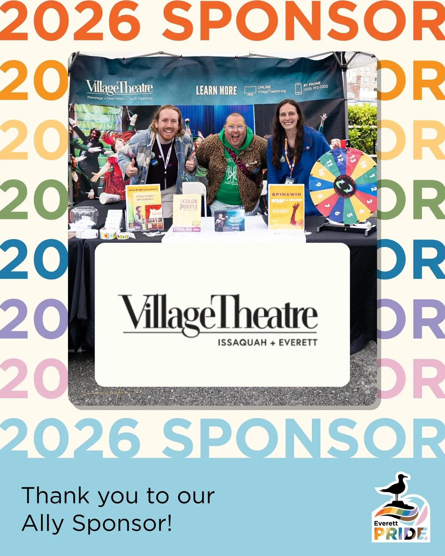 A big thank you to @village_theatre for sponsoring Everett Pride 2026.

Everett Pride wouldn&rsquo;t exist without the support of our amazing sponsors! 

Village Theater is a leading producer of musical theater on the West Coast. Get your tickets tod