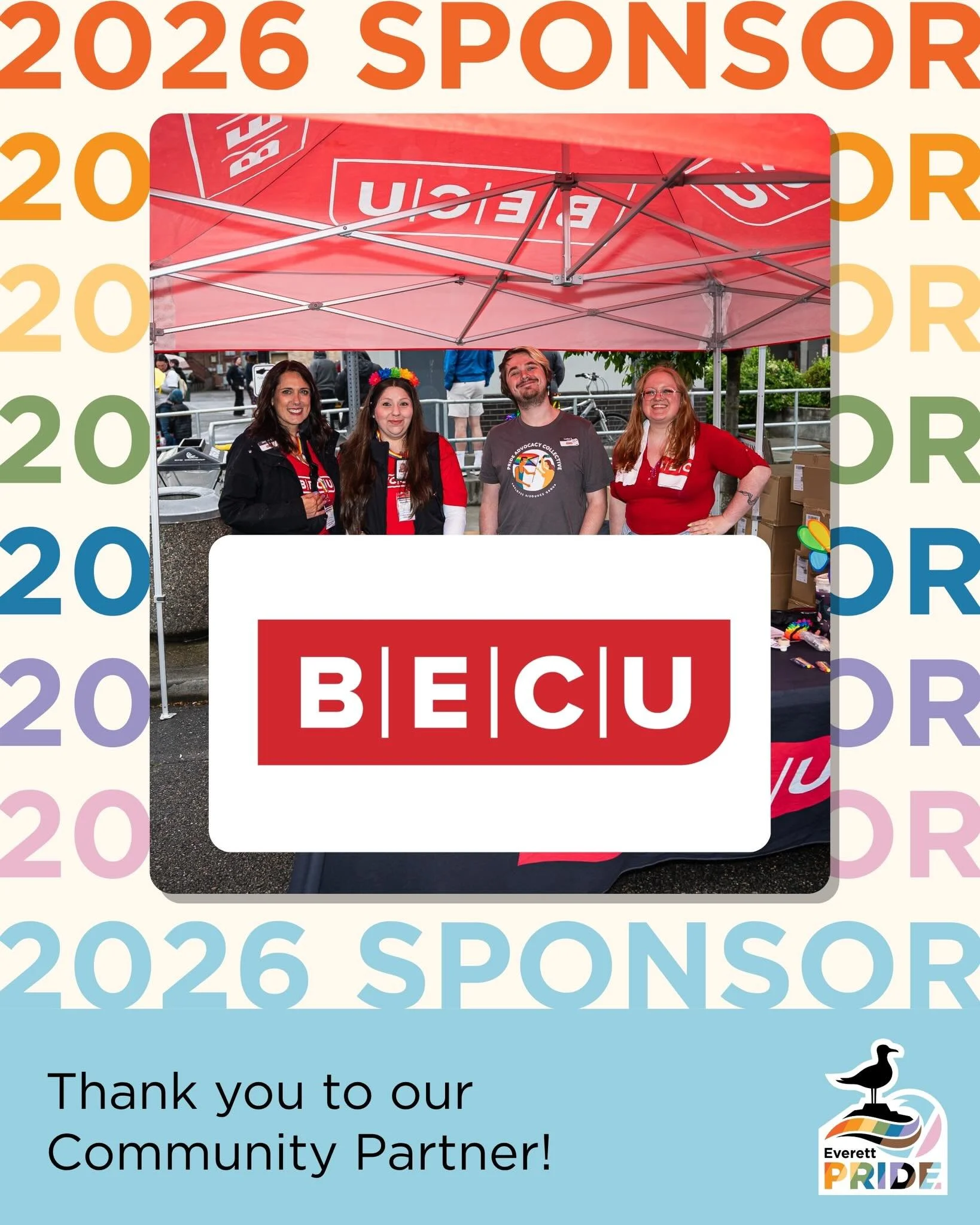 A big thank you to @becu for sponsoring Everett Pride 2026.

Everett Pride wouldn&rsquo;t exist without the support of our amazing sponsors! 

BECU is a member-owned, not-for-profit credit union. At BECU, their community efforts are focused in three 