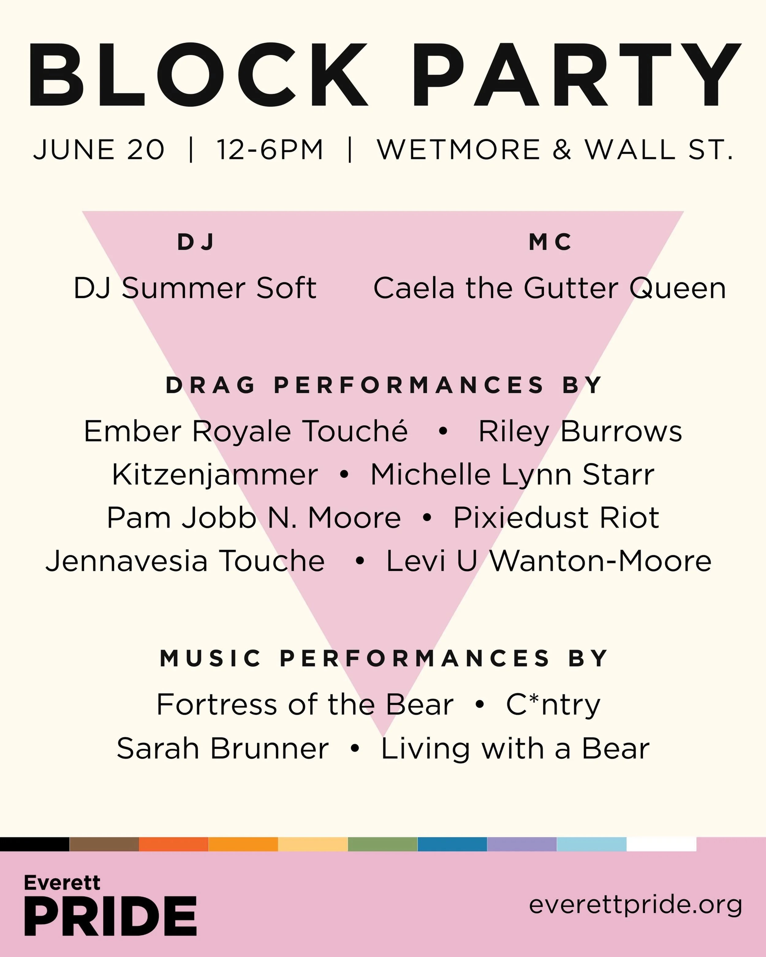 🏳️&zwj;🌈 It is officially less than ONE MONTH until our Everett Pride blockparty! 🏳️&zwj;🌈 And we have some amazing performances lined up.

🎤 Hosted by @caela.the.gutter.queen
🎧 DJ @djsummersoft

Drag performances by @emberroyale_ @rileyburrows