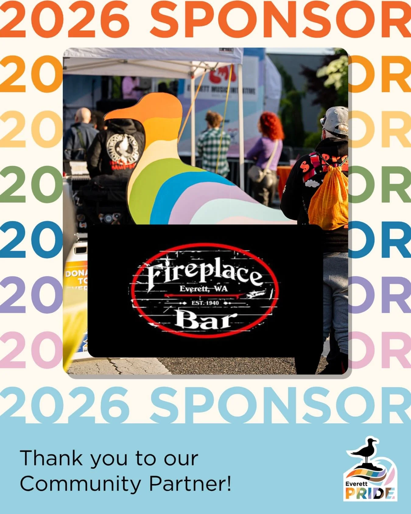 A big thank you to @fireplacebar.everett for sponsoring Everett Pride 2026 💖🌈

Everett Pride wouldn&rsquo;t exist without the support of our amazing sponsors! 

The Fireplace Bar aims to create a welcoming space for all and you might spot one of yo