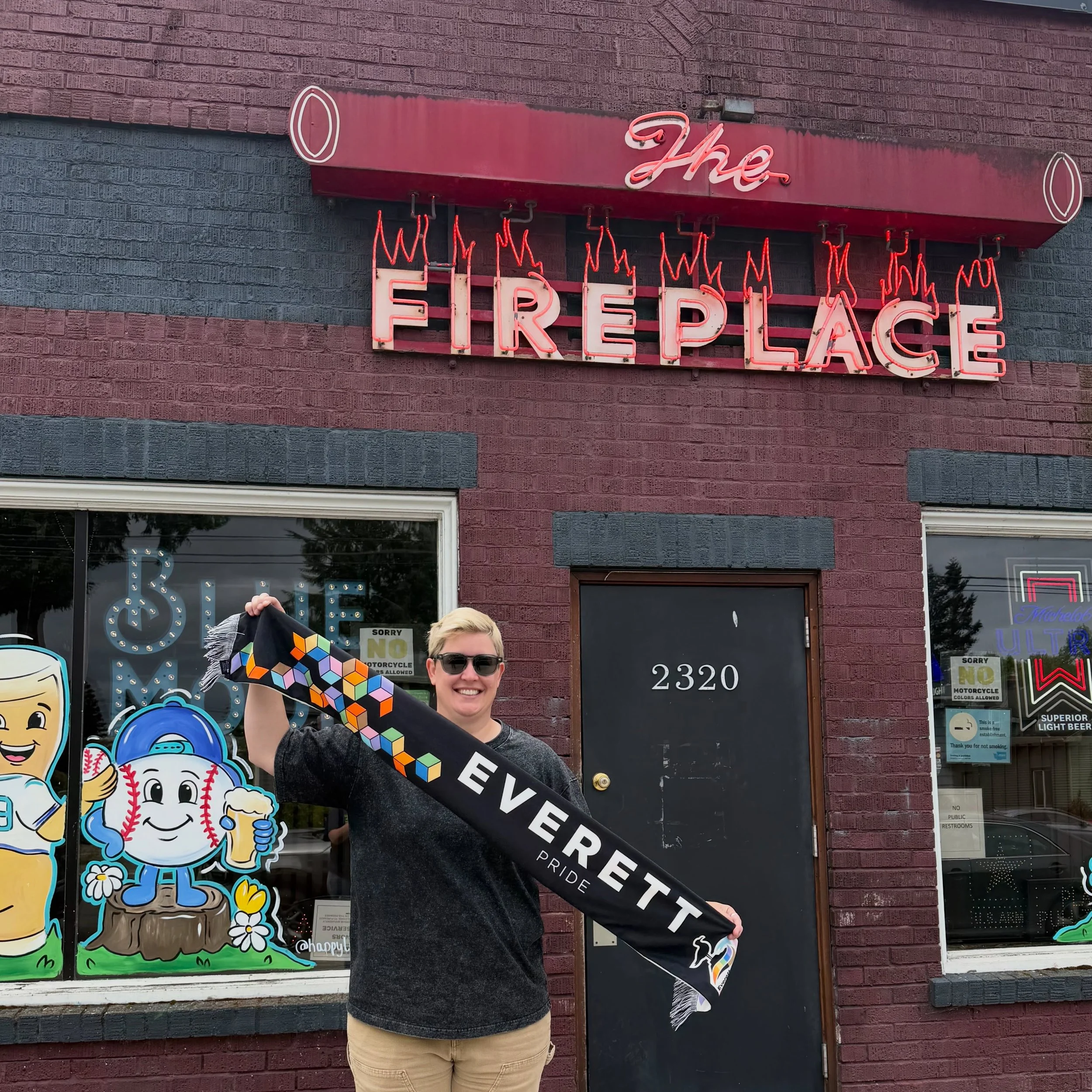 Everett Pride has some fun additions to join the soccer fun this summer! We will be selling a limited run of scarves starting next week! But today, come into @fireplacebar.everett and snag one free scarf! (Will let you know when someone has won) Must