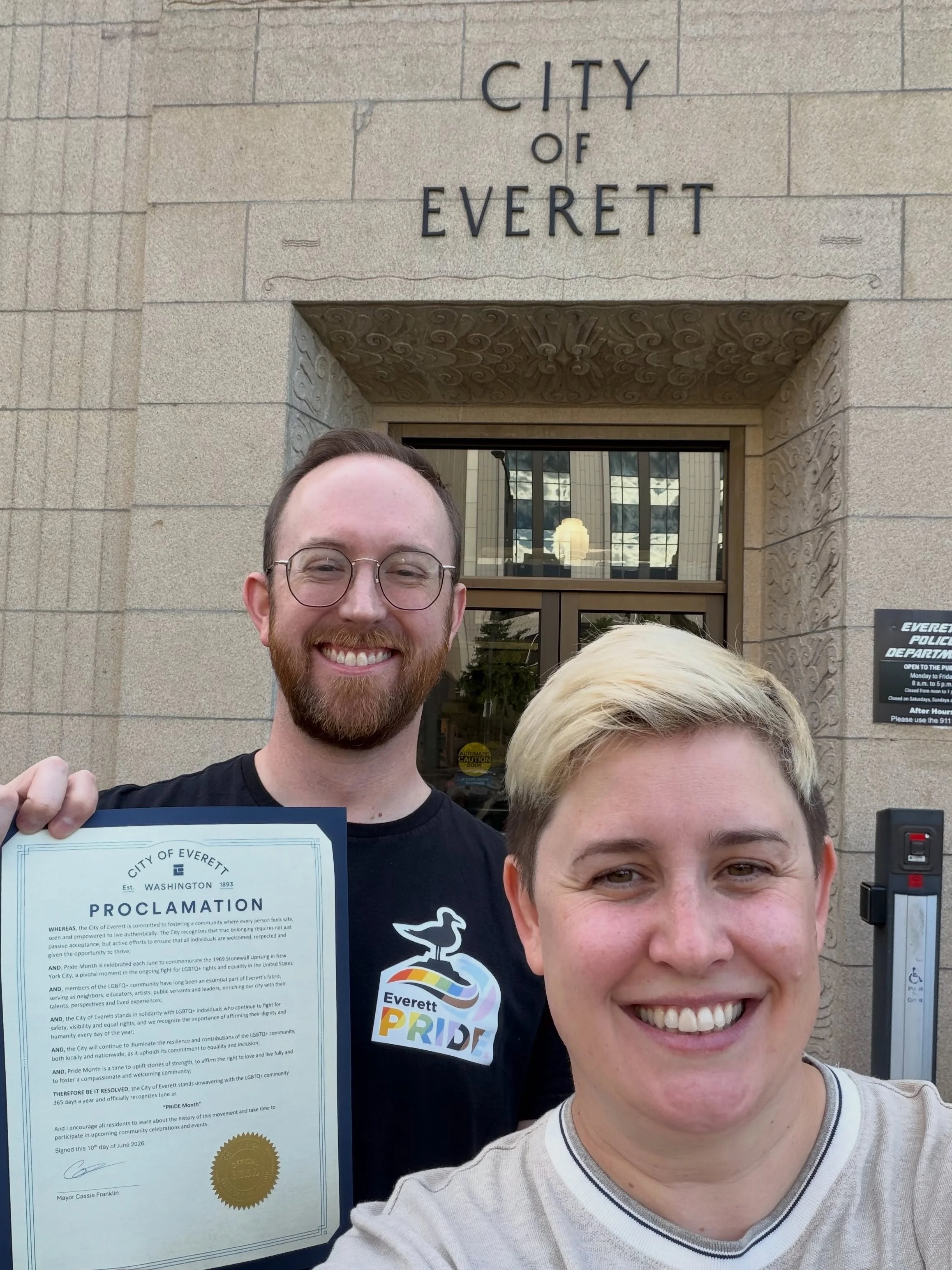Thank you Mayor @cassiefranklin2025 and the @cityofeverett for being such an inclusive and supportive city. You have helped make Everett Pride what it is and we love where we live! There&rsquo;s still work to be done, but let&rsquo;s celebrate how fa