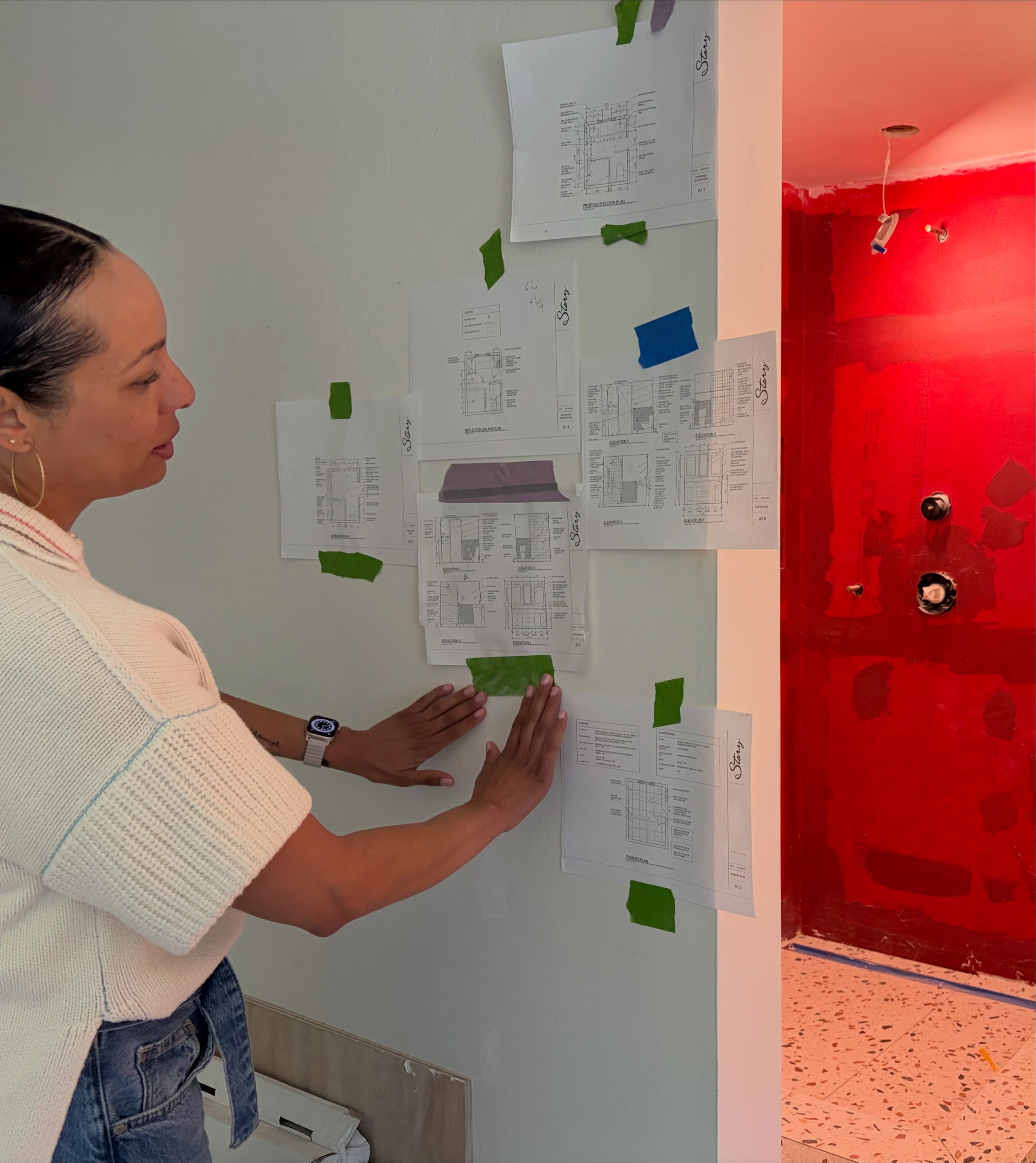 We&rsquo;re calling this bathroom transformation- &ldquo;Warm Terrazzo Sophistication&rdquo;. We love when our clients embrace fun geometrical design and elegant finishes! Behind the scenes of a Story Design workday! More to come. 🪄

#bespokedesigne