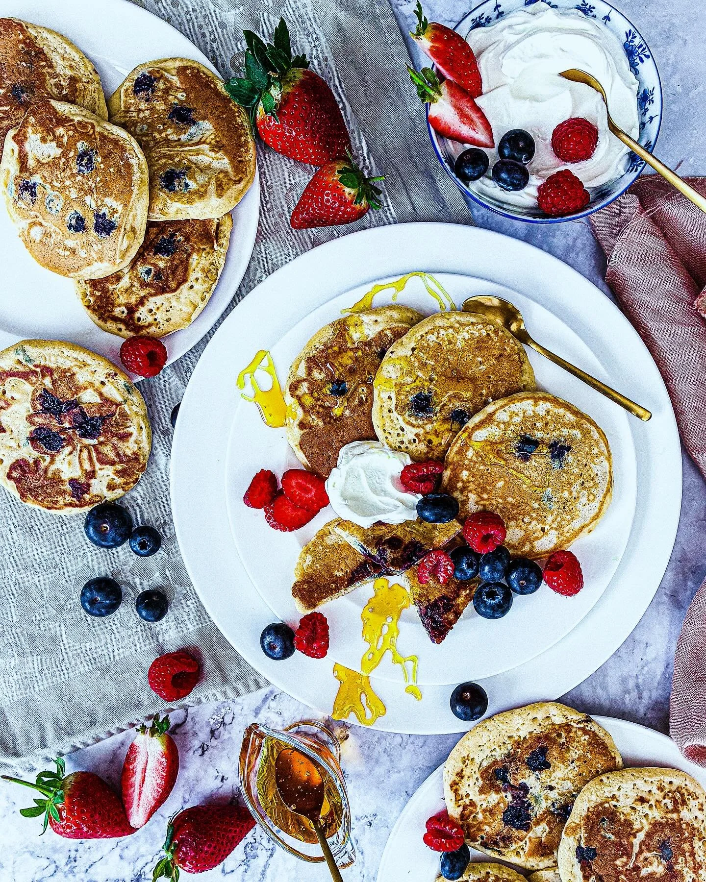 The likelihood of shimmying joyfully around the kitchen, nonchalantly whipping up a towering batch of pancakes, early on Tuesday is slim&hellip; so we&rsquo;ve gone early. 

Ricotta and blueberries, mixed into the usual batter but with the eggs separ