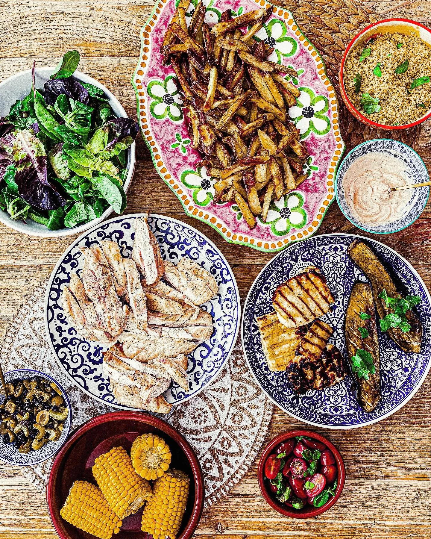 And just like that, it&rsquo;s barbecue season. Today&rsquo;s lunch starts with the sound &ldquo;ch&rdquo;. Chicken. Cheese. Chips.

Butterflied chicken breast marinated in heaps of garlic, rosemary, lemon, salt and oil. Halloumi with honey and chill