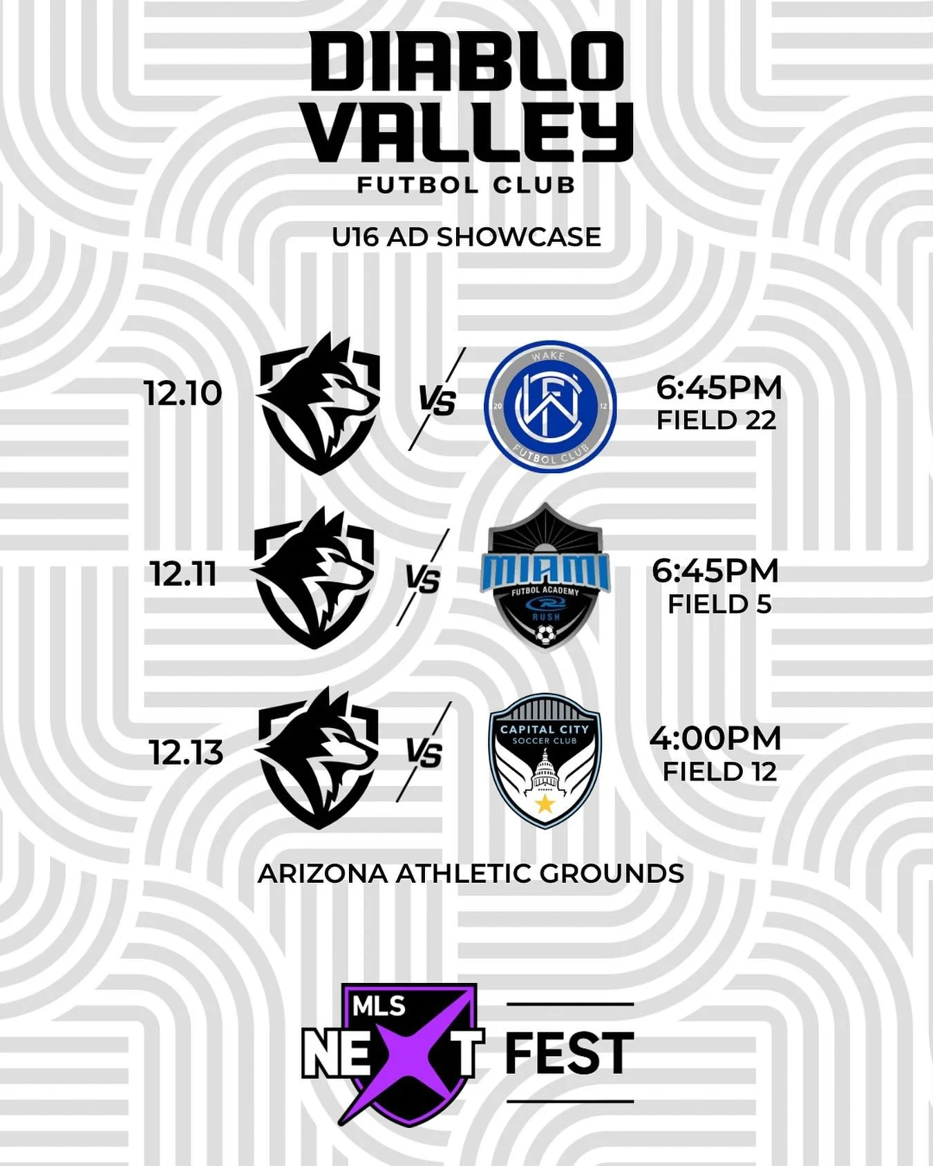 Good luck to our DVFC U16&rsquo;s. MLS NEXT Fest kicks off for them on Wednesday. Headed to AZ and ready to compete! Let&rsquo;s go boys! We Are Wolves! #dvfc #runwiththepack