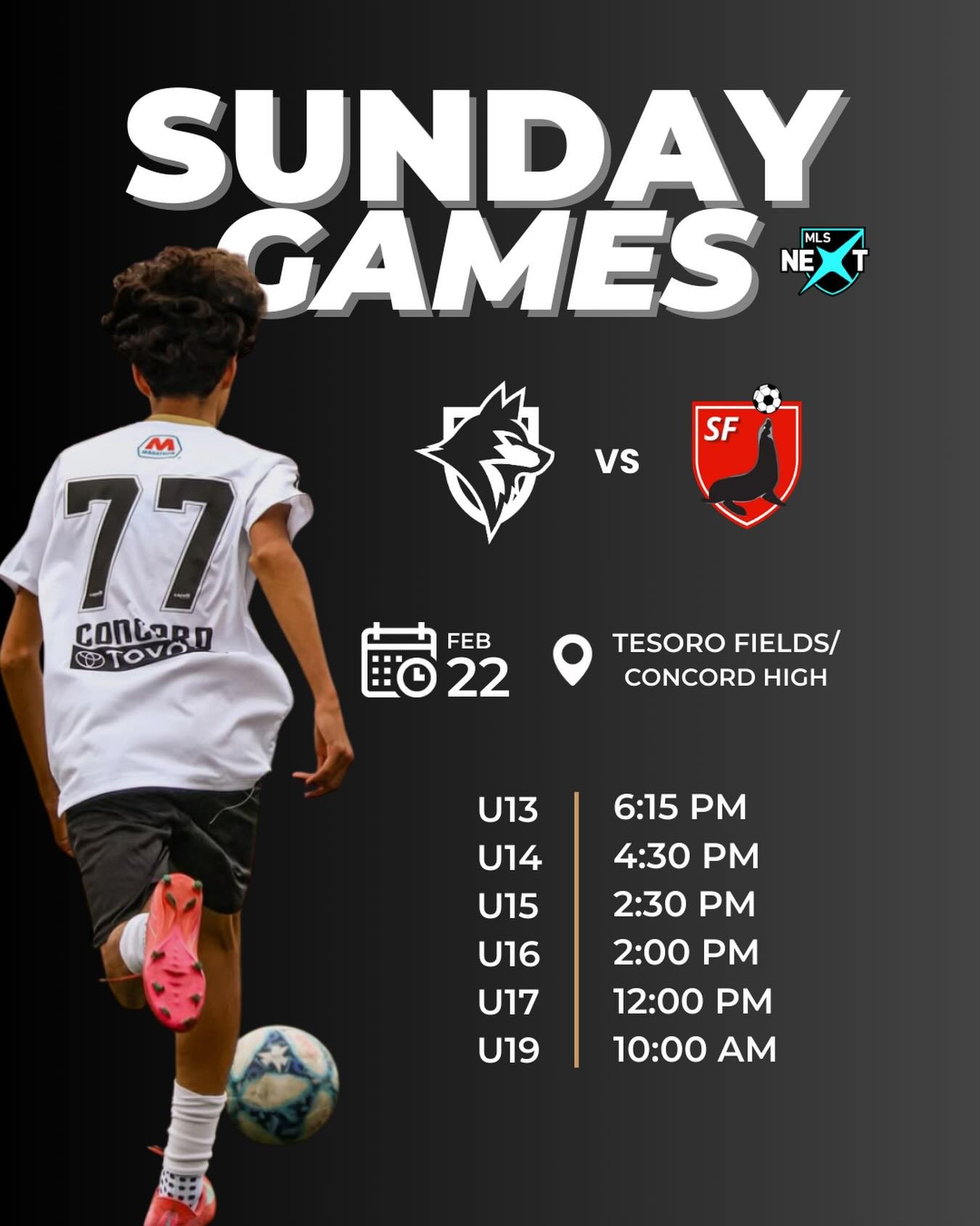 Sunday.
MLS NEXT.
Time to compete.

DVFC takes on SF Seals this weekend. U19, U17, U16 play at Tesoro Soccer Fields &amp; U15, U14, U13 will be at Concord High. The pack is ready. See you on the sidelines. #dvfc #runwiththepack