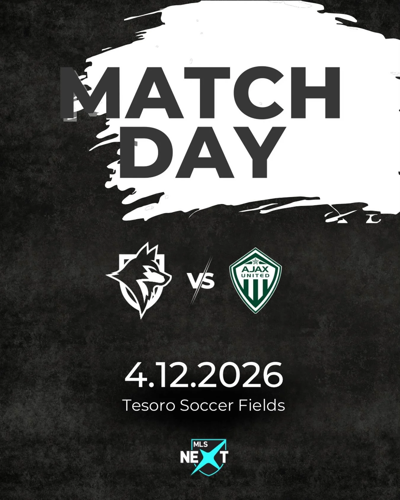 Matchday. Let&rsquo;s get after it. 

Our MLS NEXT Academy Wolves take on Ajax United this Sunday.

Tesoro Soccer Fields

U19 &mdash; 10:00am
U17 &mdash; 12:00pm
U16 &mdash; 2:00pm
U15 &mdash; 10:00am
U14 &mdash; 12:00pm
U13 &mdash; 2:00pm

Another o