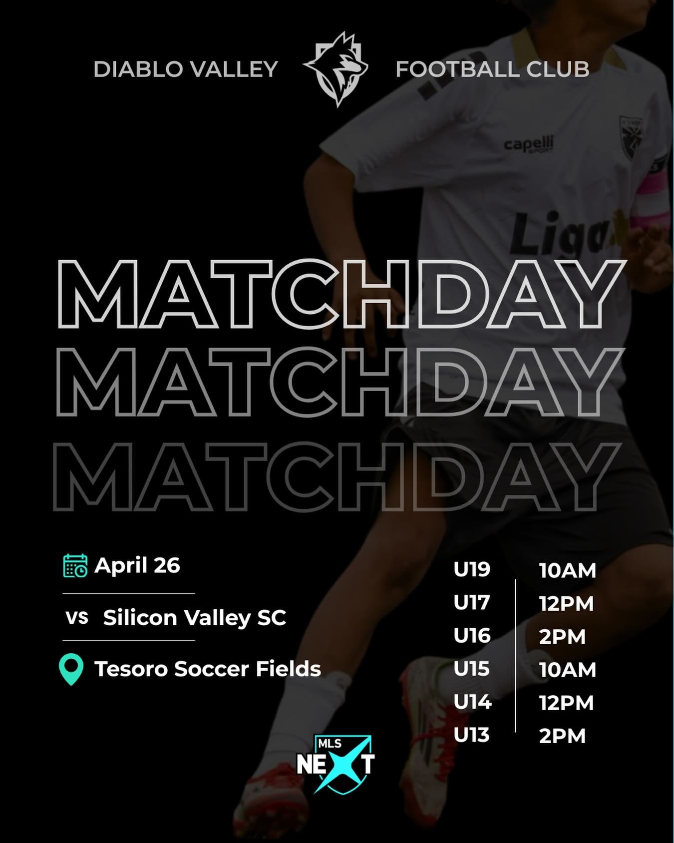 Matchday for the Wolves. 

Our MLS NEXT Academy teams are back in action Sunday as we take on Silicon Valley SC at Tesoro Soccer Fields. Let&rsquo;s do this! #dvfc #runwiththewolves