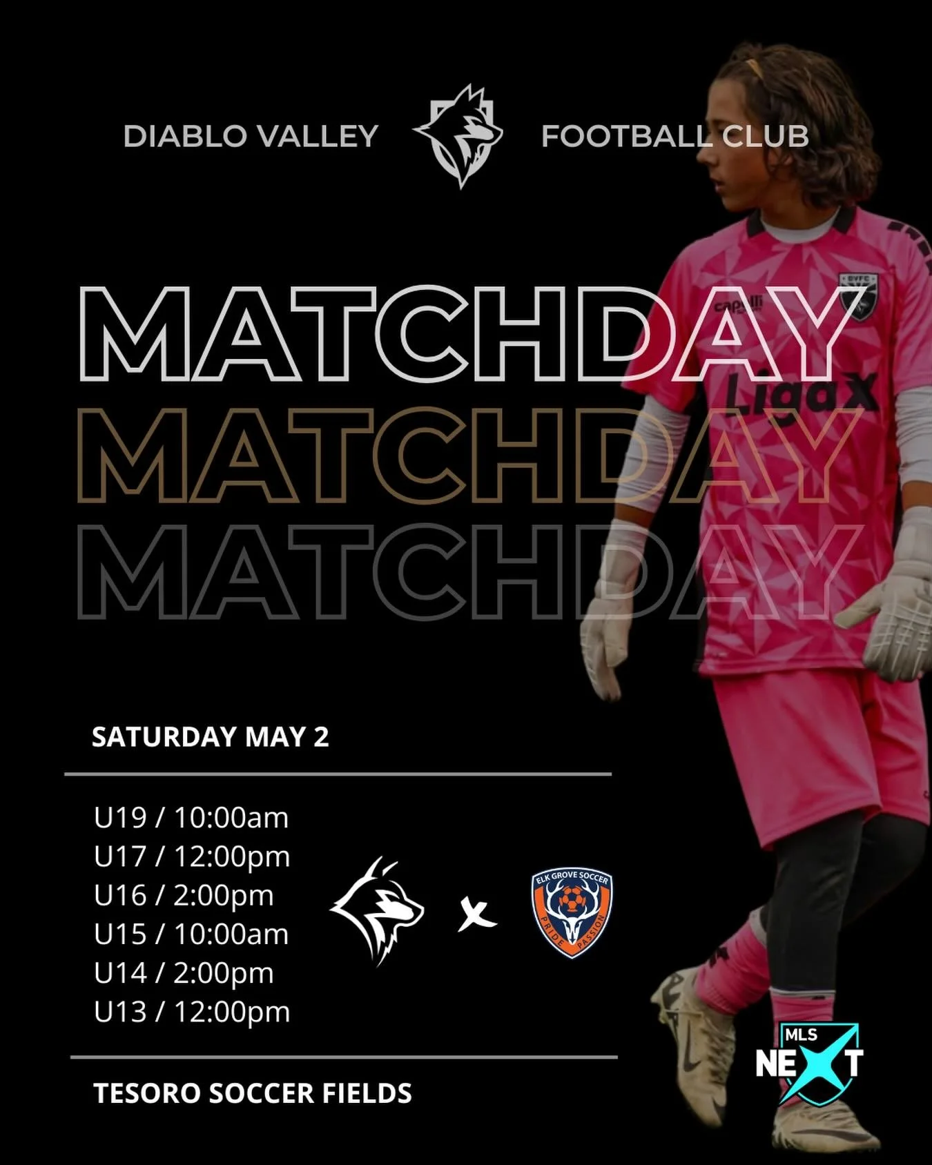 Our MLS NEXT squads are back on the field this Saturday as we take on Elk Grove Soccer.
Every game. Every minute. Earned.

Tesoro Soccer Fields
Saturday, May 2

Let&rsquo;s go, Wolves.
#RunWithTheWolves #DVFC #MLSNEXT
