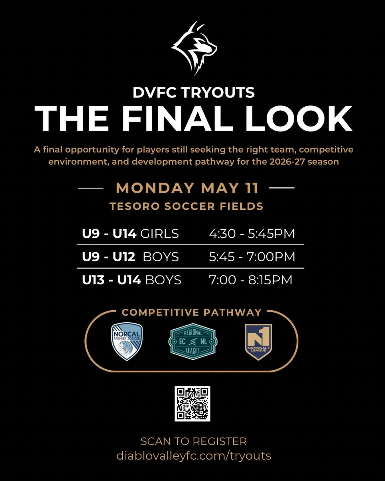 DVFC Tryouts - The Final Look

A great opportunity for players still searching for the right environment to compete and earn a roster spot for the 2026/27 season. Players will be evaluated and placed within the appropriate level of our club pathway.
