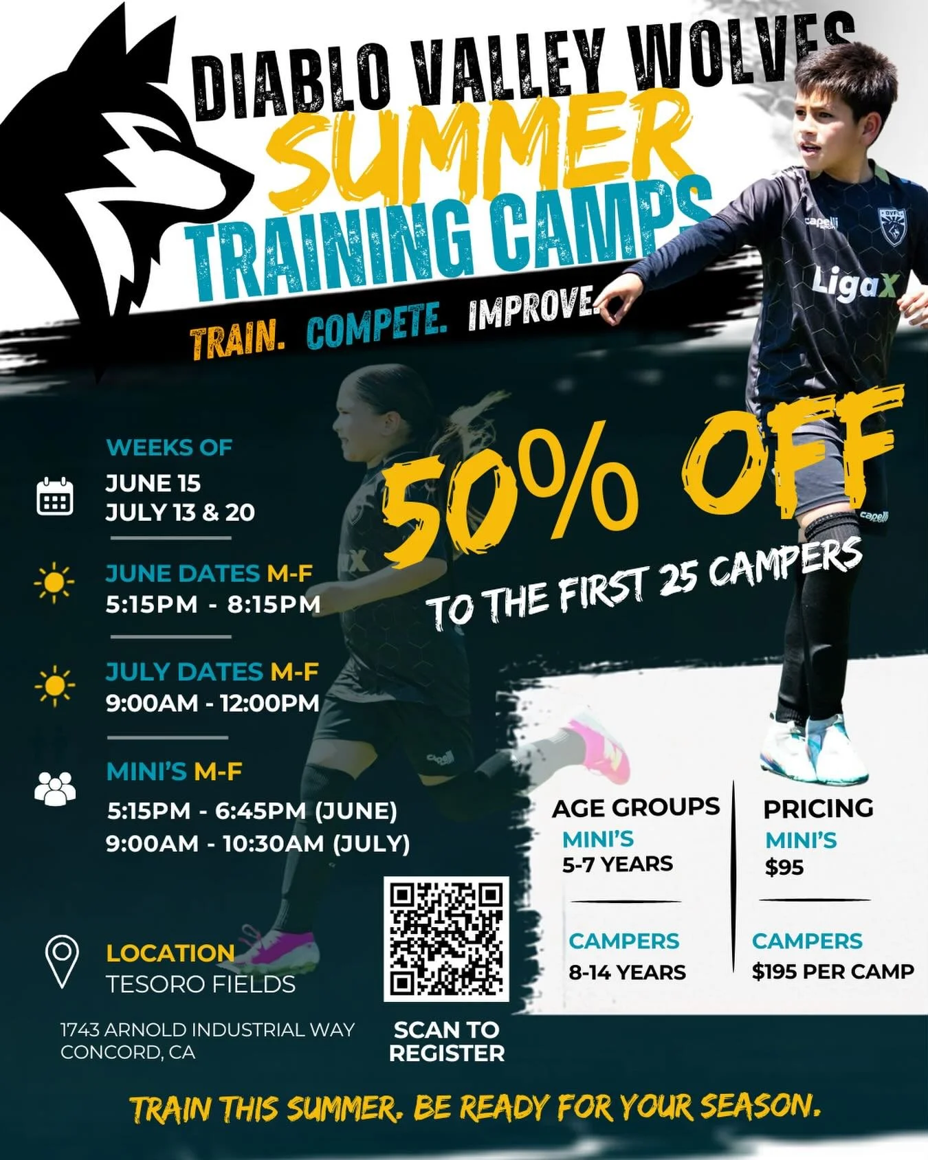 SUMMER TRAINING CAMPS START JUNE 15!

And we&rsquo;ve got great news...

The first 25 campers registered for each remaining camp week will receive 50% OFF registration!

Our Summer Training Camps are designed to help players stay sharp, build confide