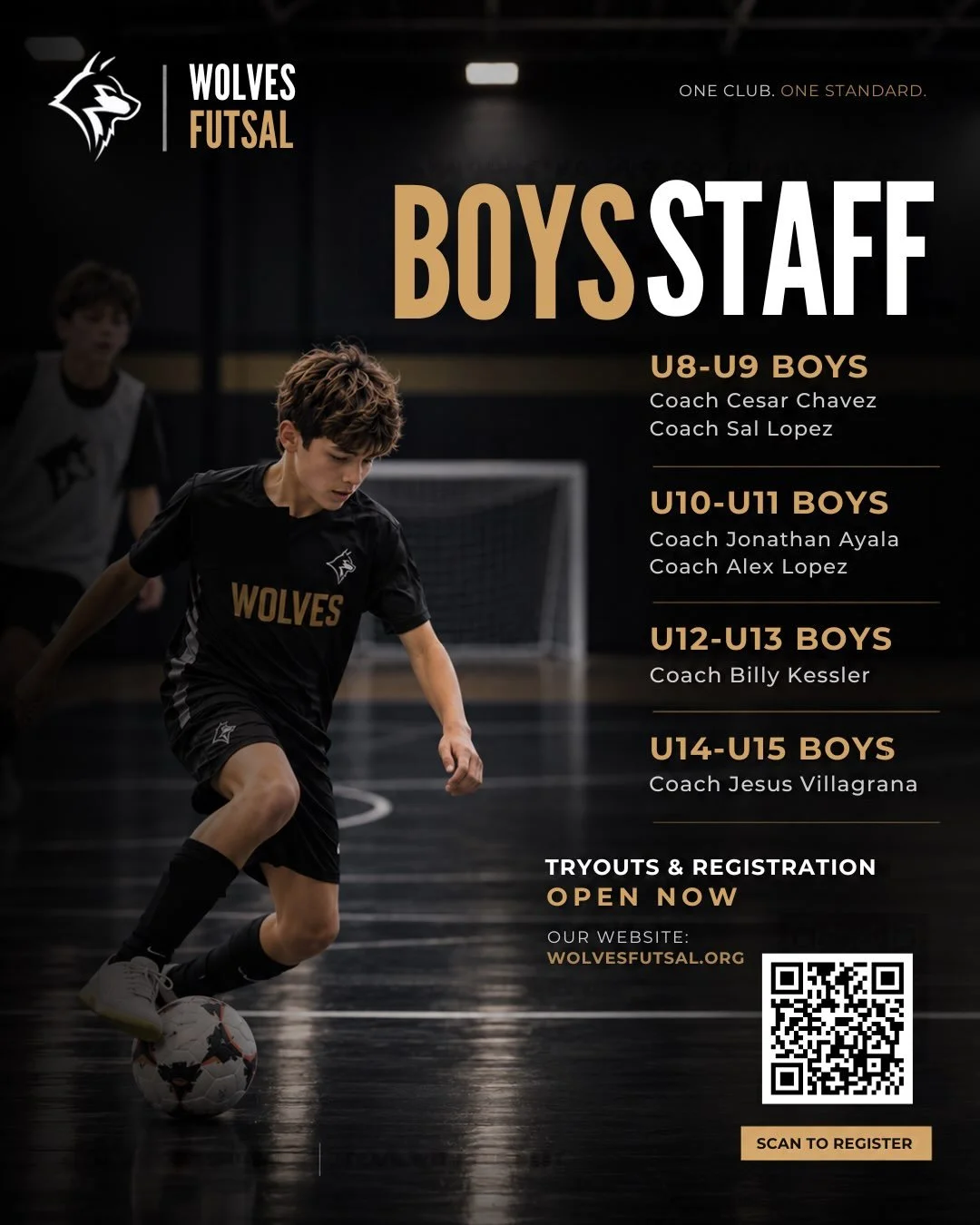 Our Wolves Futsal Coaching Staff is fired up for the upcoming season. Last tryout is this Friday and registration is open for the season. Scan the QR code or visit wolvesfutsal.org to register.

One Club. One Standard.
#WolvesFutsal