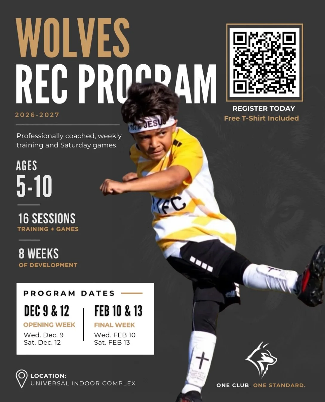 Keep your young Wolves playing, learning, and growing this winter! Registration is OPEN for our Wolves Winter Recreational Program!

Boys &amp; Girls | Ages 5&ndash;10
8 Weeks | 16 Sessions
Professional Coaching
Wednesday Training + Saturday Games
Un
