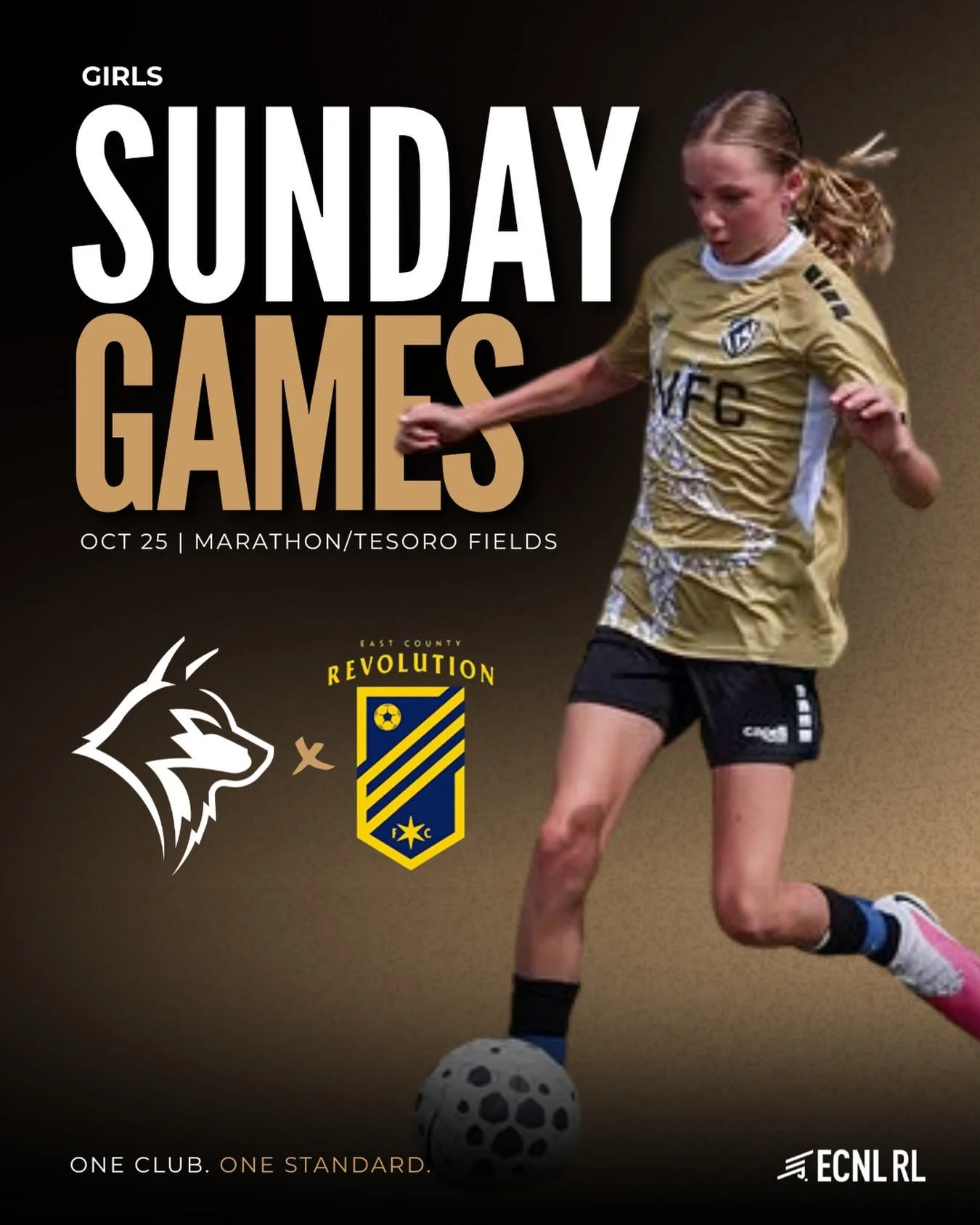 SUNDAY MATCHDAY | ECNL RL GIRLS

Our Lady Wolves are back on the pitch this Sunday, October 25, as our ECNL RL teams take on East County Revolution FC at home!

MATCH SCHEDULE

U13 | 1:00 PM &ndash; Field 2
U14 | 1:00 PM &ndash; Field 1
U15 | 3:00 PM