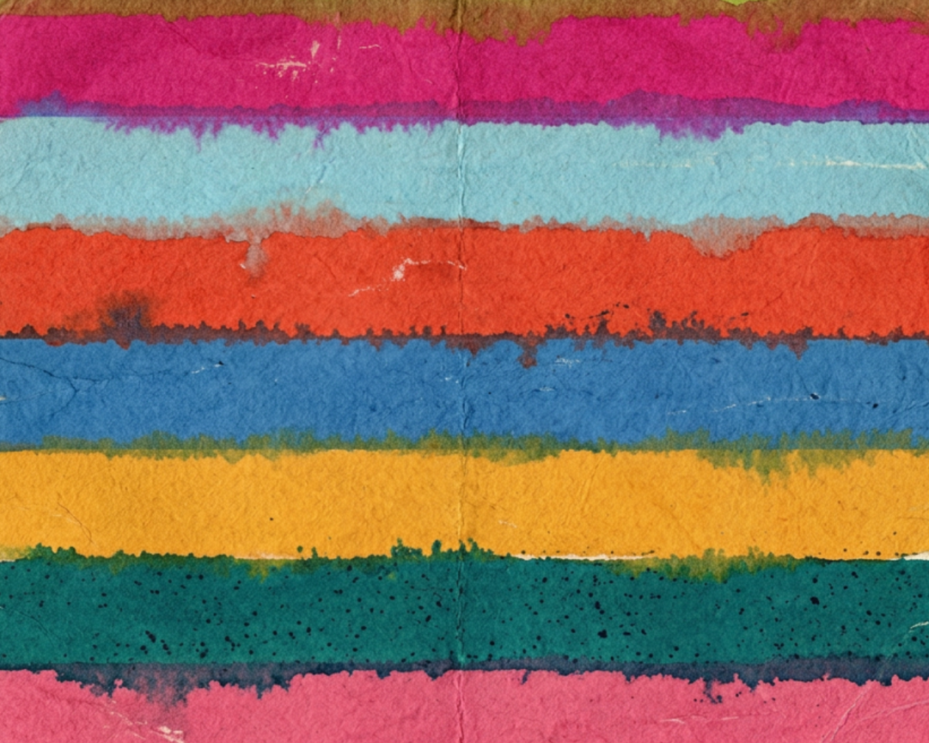 Colorful watercolor paint swatches arranged in horizontal stripes on textured paper.