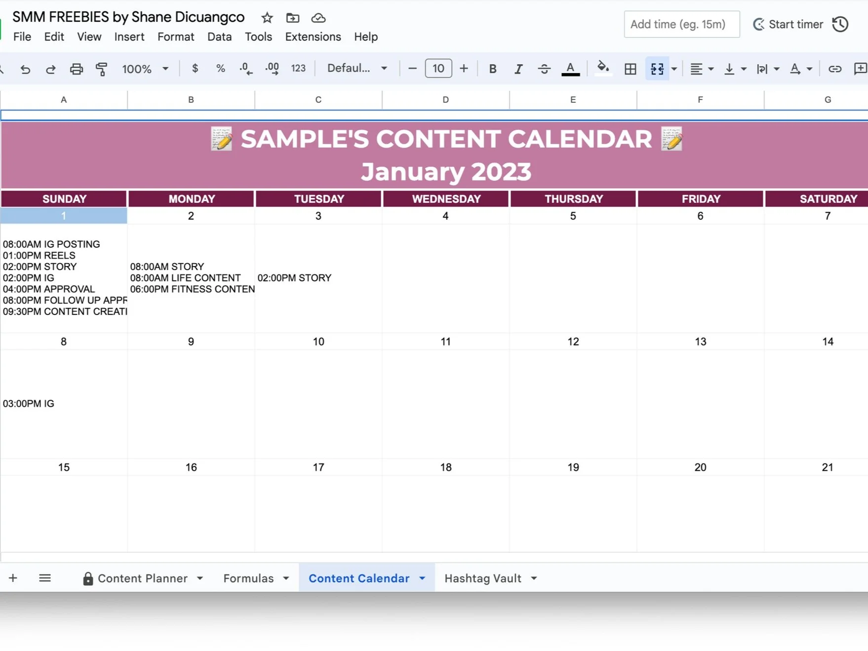 Content Calendar Template, Google Sheets Template for Social Media Calendar
