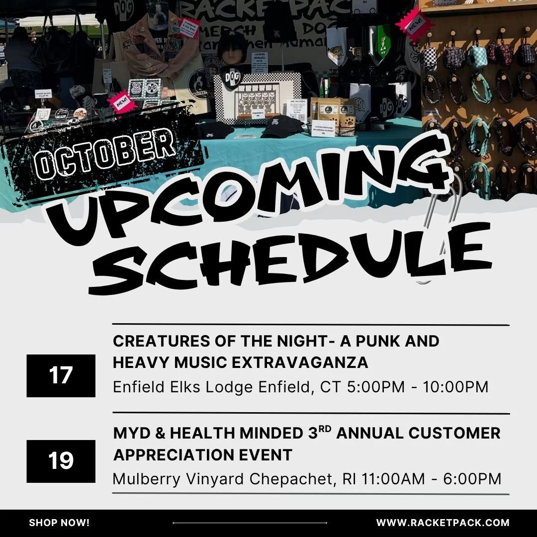 The pack is on the move and are headed to CT tonight for the @creatures_of_the_night_2025  event, and to RI on Sunday for the @mindyourdog / @health_minded_by_myd Customer Appreciation Event! Take a trip out this weekend for these pawsitively rad mar