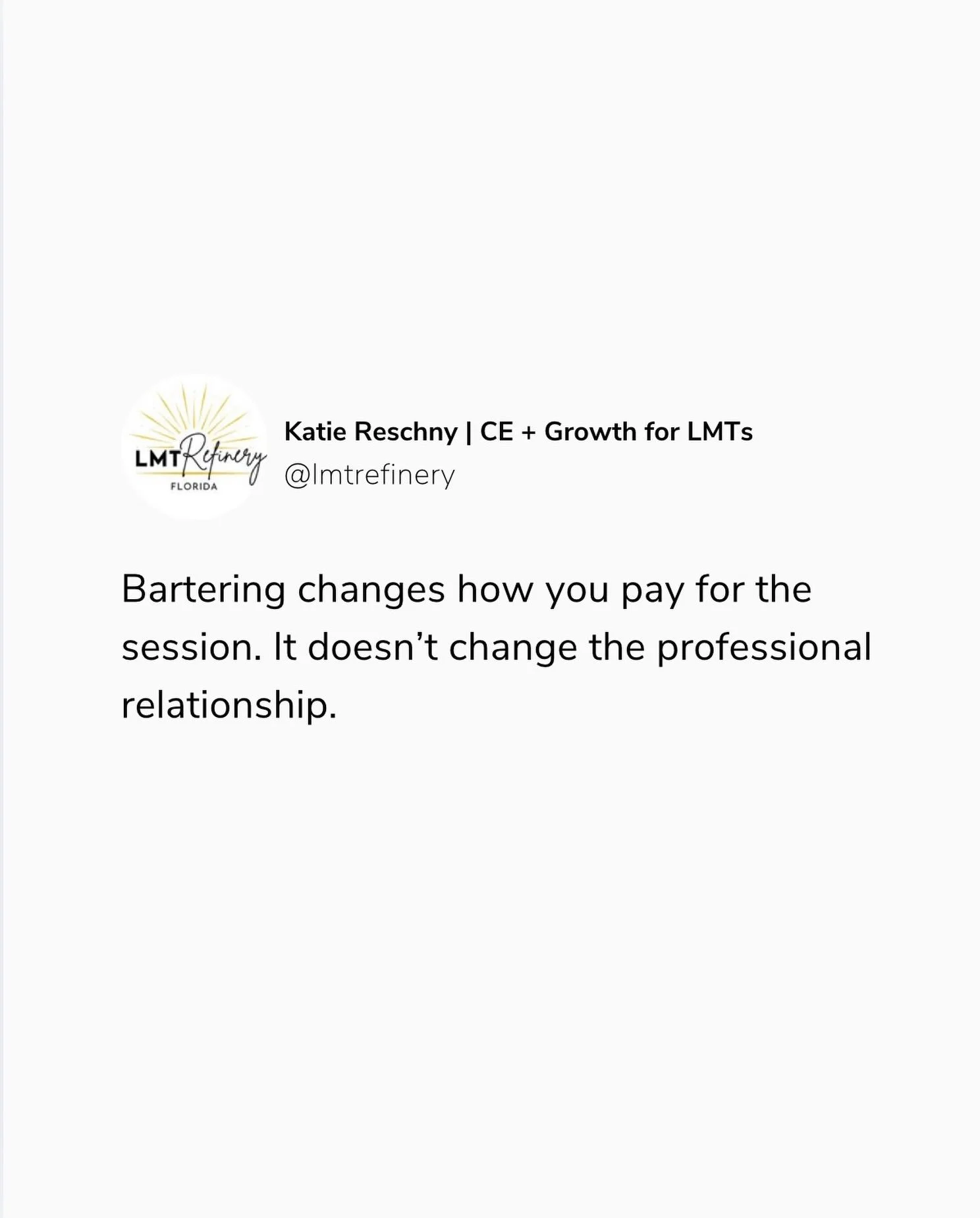 I personally LOVE a good barter 🙌🏼&nbsp;

Over the years I&rsquo;ve bartered for bodywork, hair, house cleaning, direct primary care, chiropractic care&hellip;probably more things I&rsquo;m forgetting.

But not all barters are created equal.

I thi